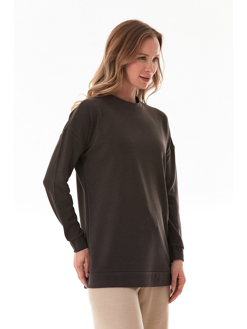 Kahverengi Basic Bisiklet Yaka Modal Tunik-2