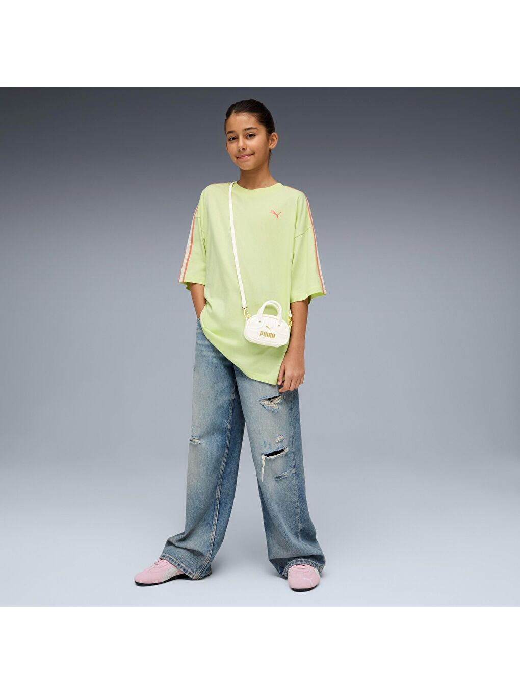Oversized Graphic Kız Çocuk Yeşil Tişört-2