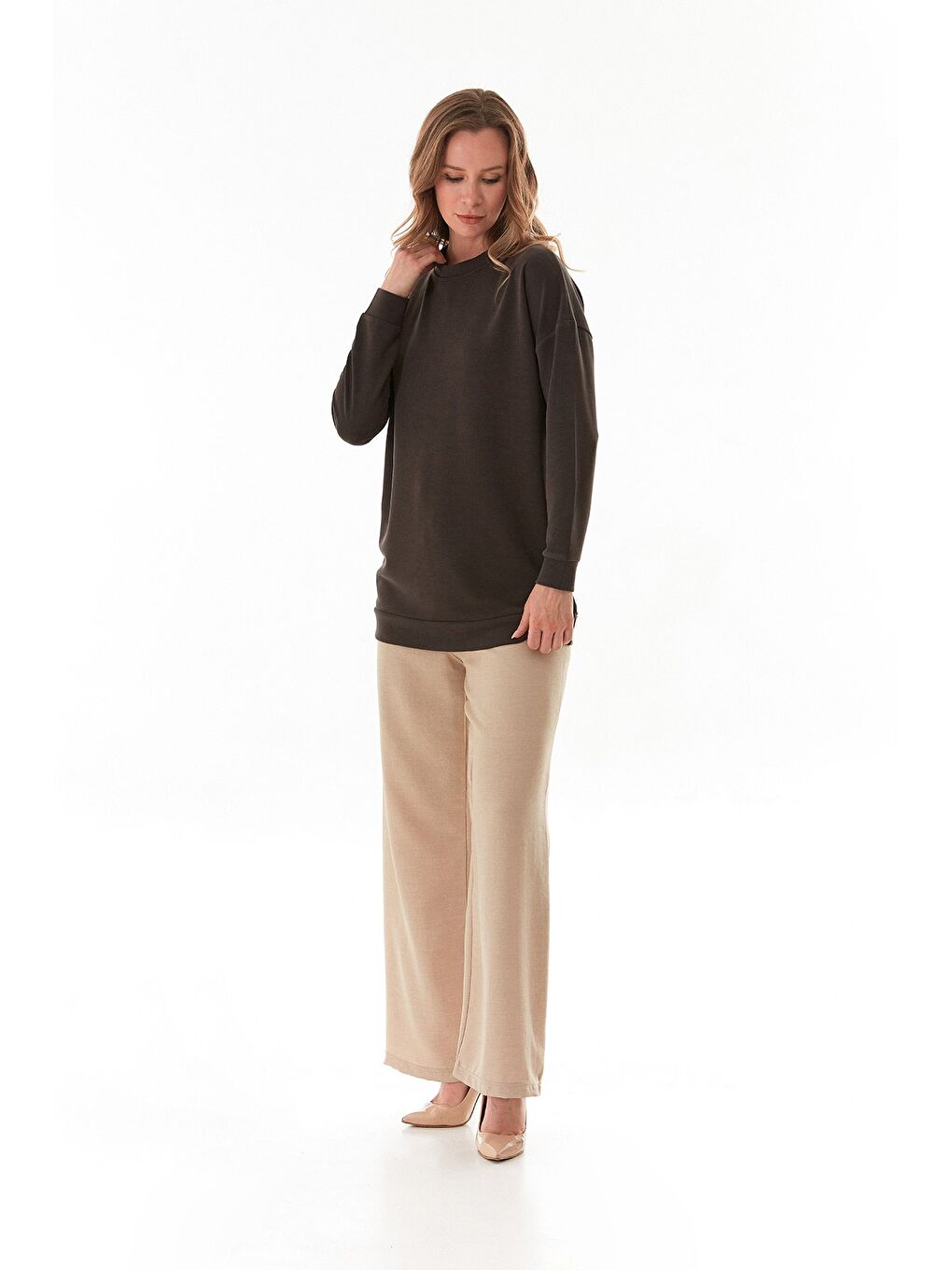 Kahverengi Basic Bisiklet Yaka Modal Tunik-4