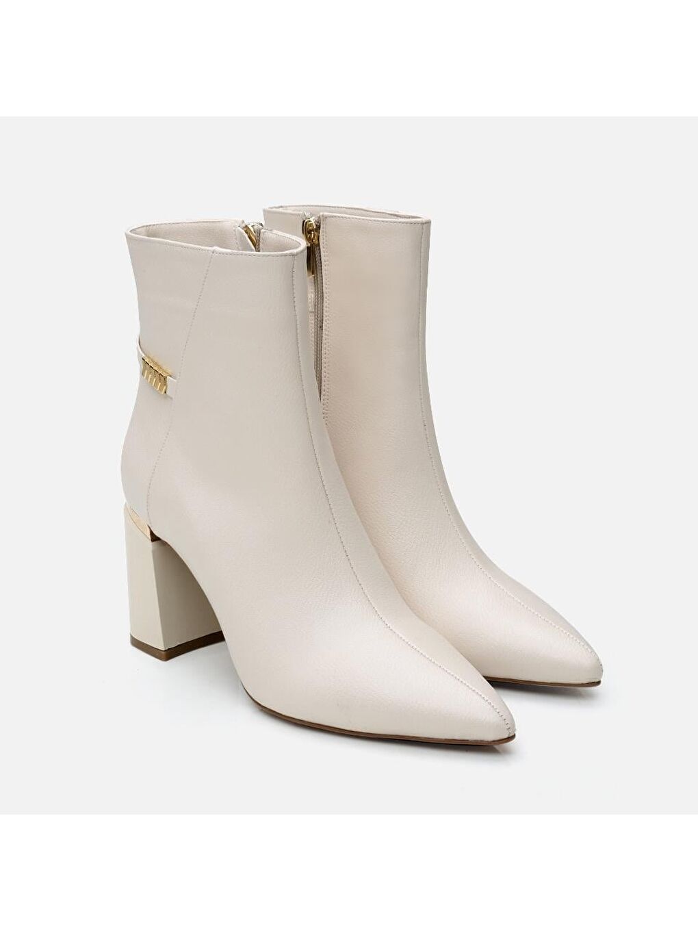 Kahverengi Kadın Kemik Fermuarlı Kalın Topuklu Bot-1