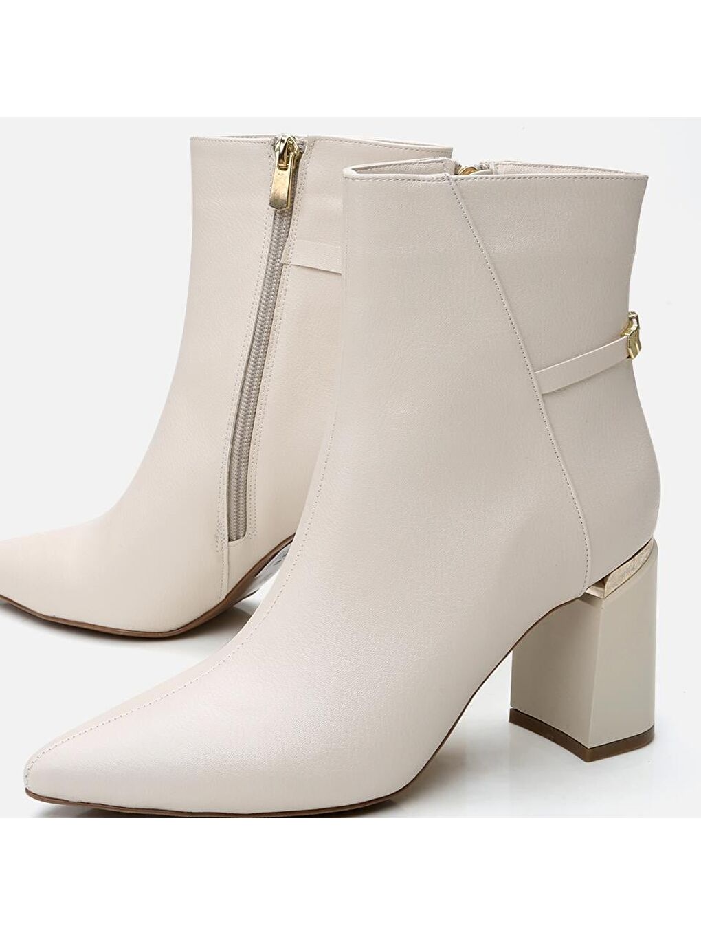 Kahverengi Kadın Kemik Fermuarlı Kalın Topuklu Bot-3