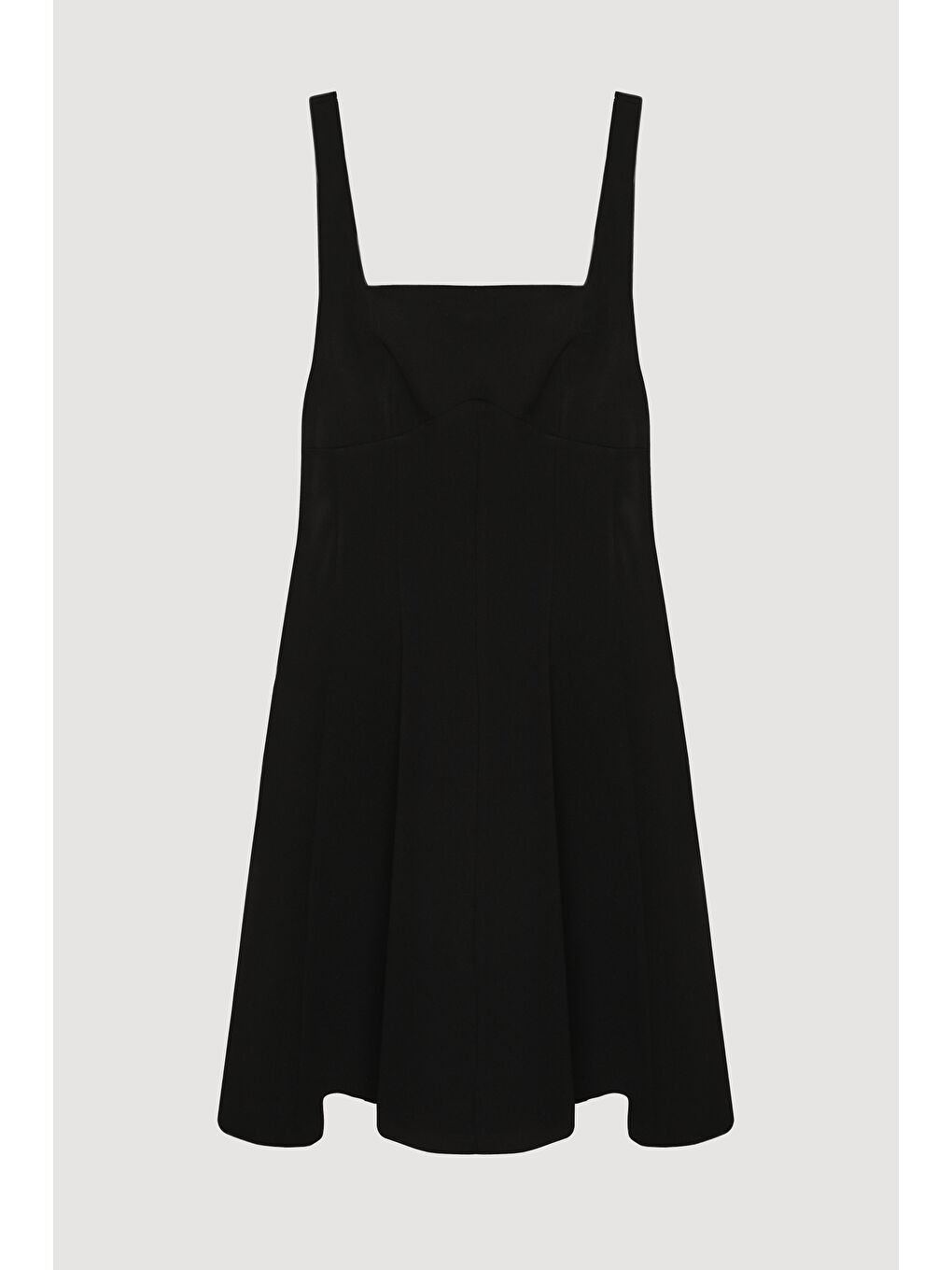 Sırtı Kurdele Detaylı Kare Yaka Mini Elbise Siyah-1