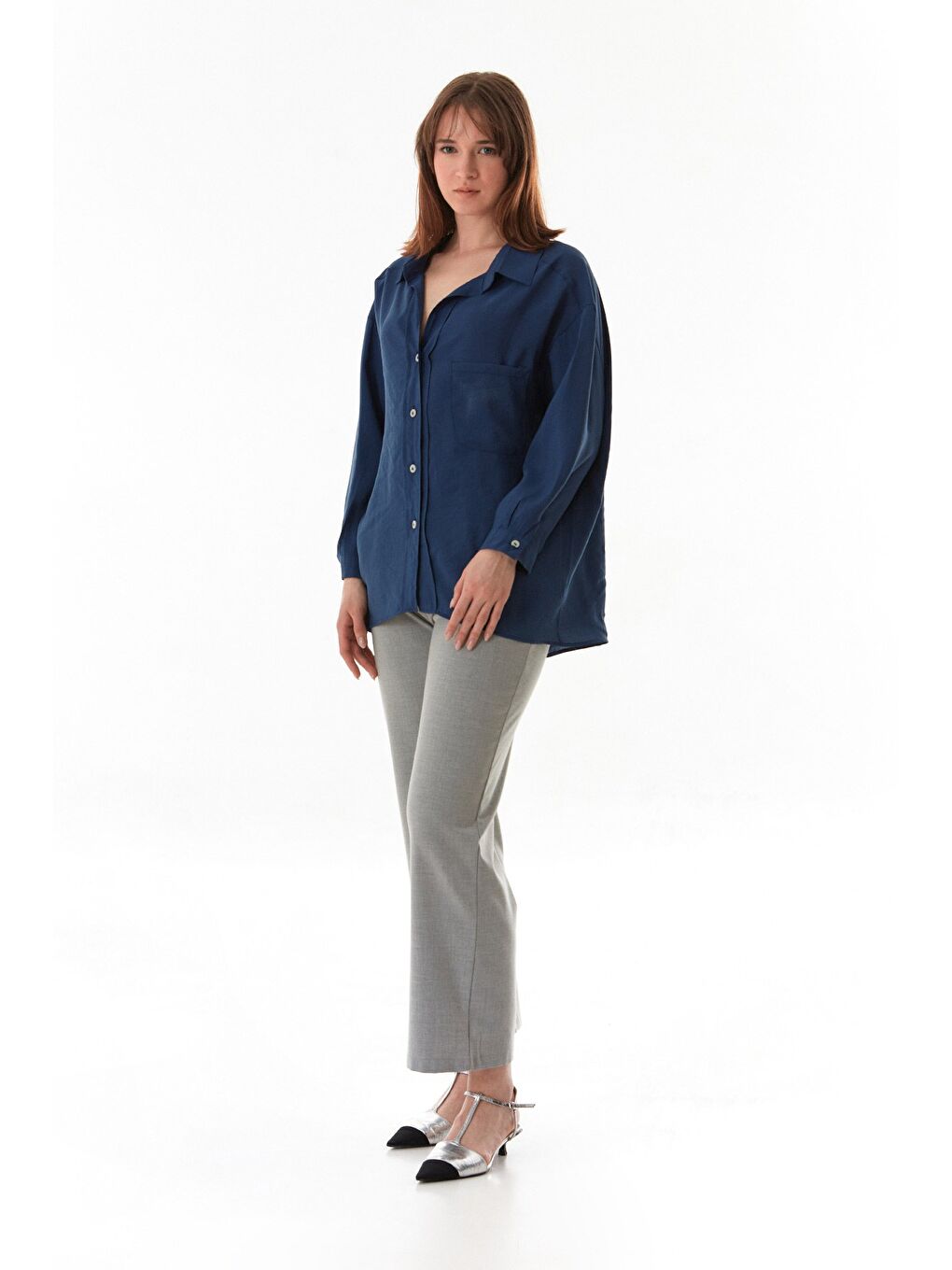 Lacivert Basic Arkası Uzun Salaş Gömlek-1