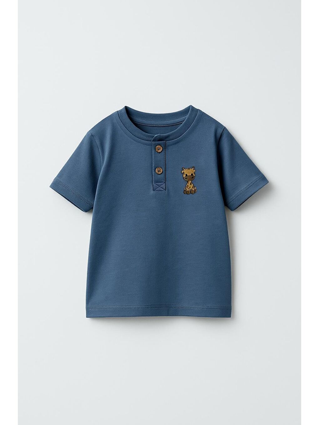 Lacivert Erkek Çocuk Zürafa Nakışlı Tişört (3-4 Yaş 8-9 Yaş)-1