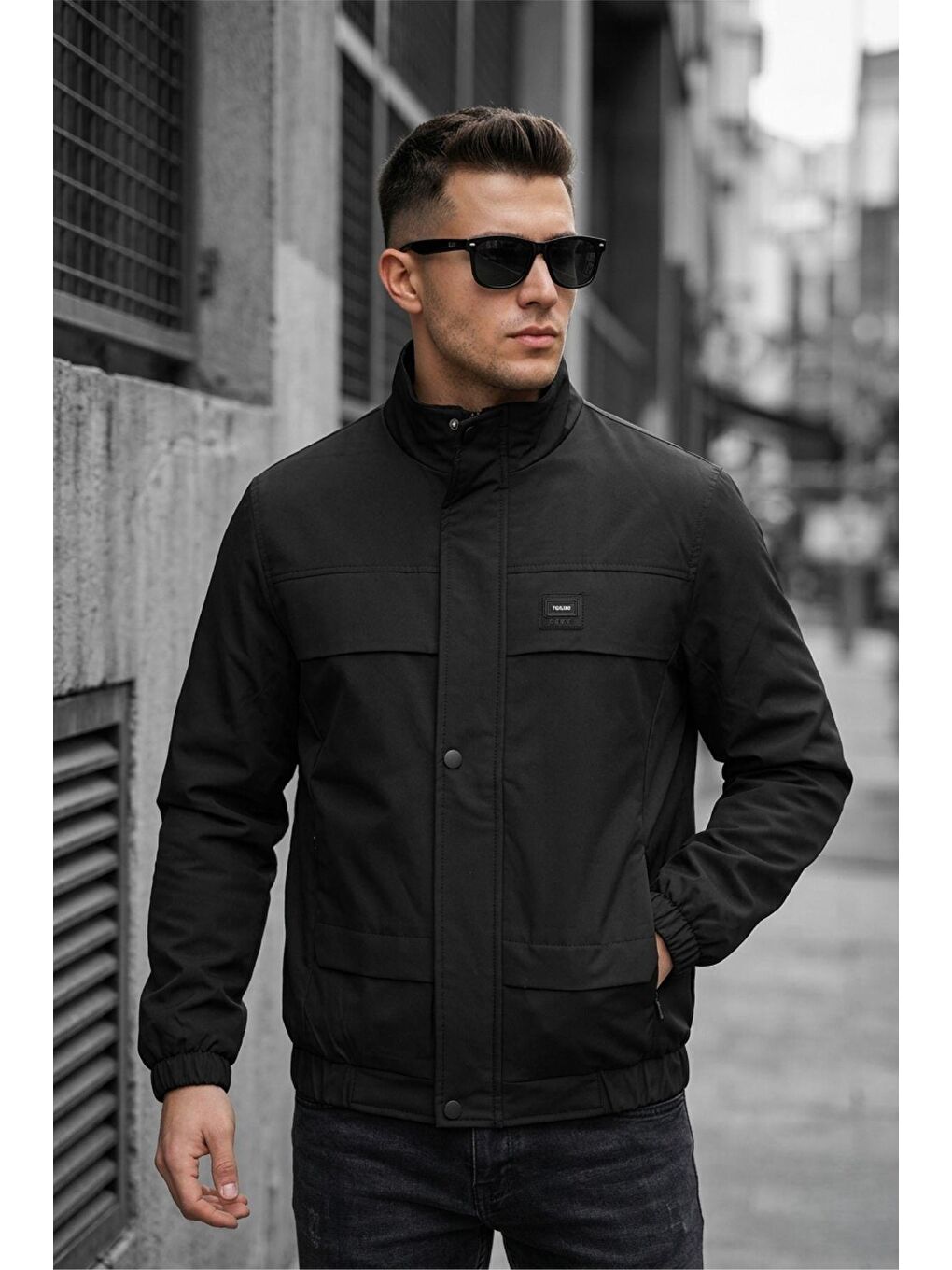 Siyah Trend Style Slim Fit Suya Dayanıklı Erkek Mevsimlik Ceket - Fermuarlı ve Cepli