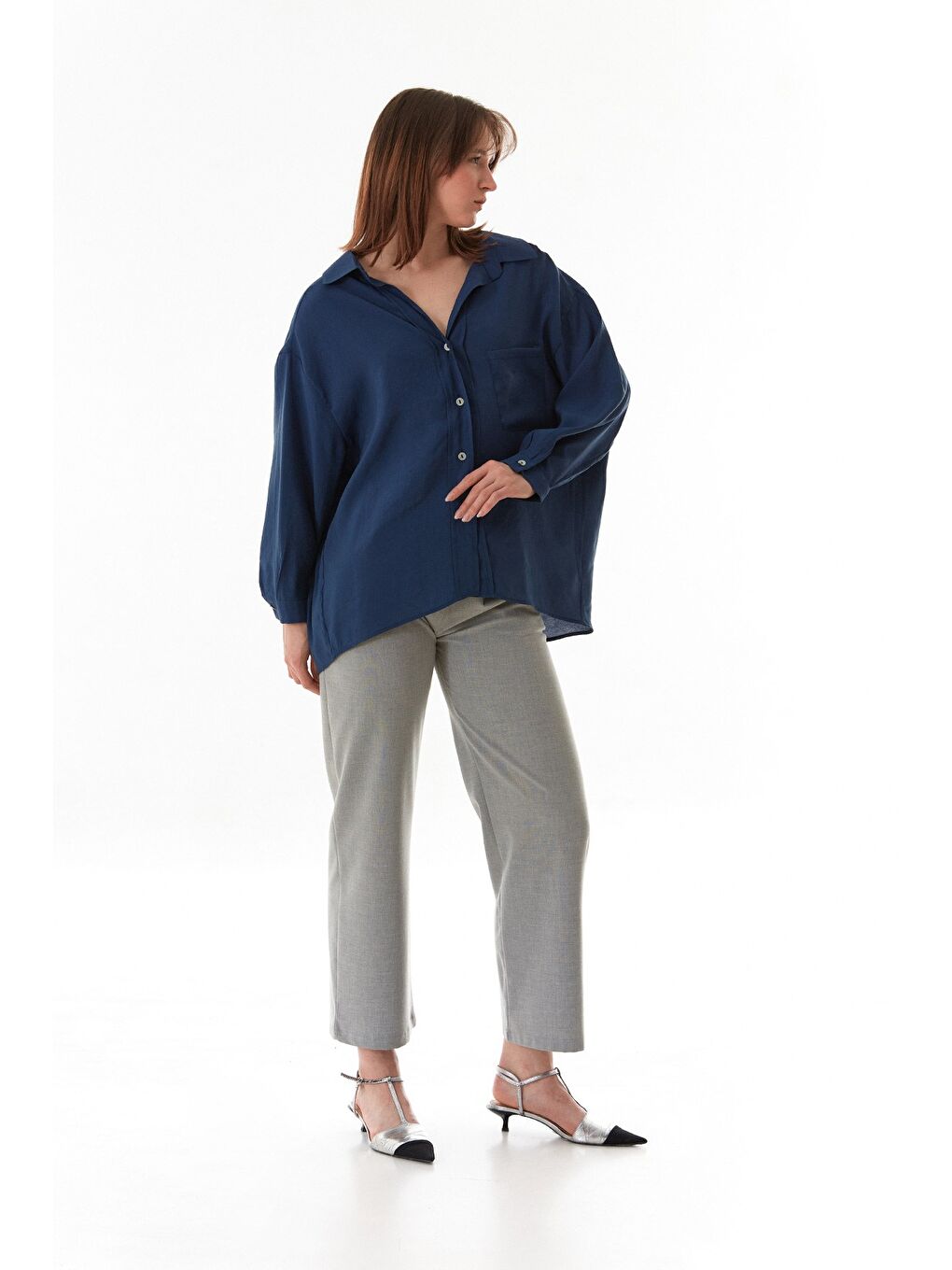 Lacivert Basic Arkası Uzun Salaş Gömlek-4