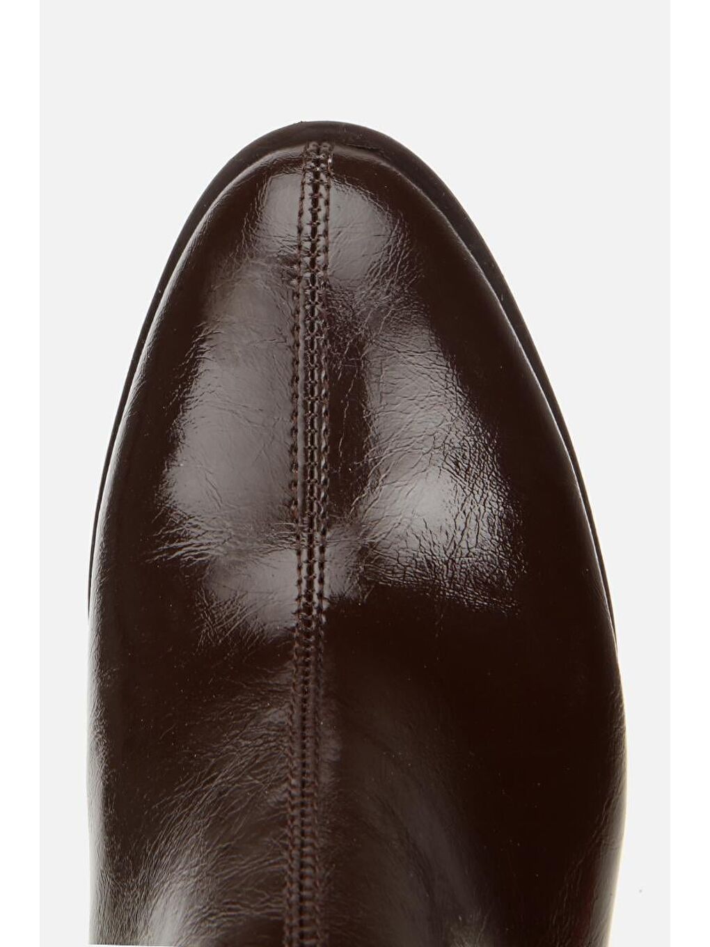 Kadın Rugan Kahverengi Fermuarlı Kalın Topuklu Bot-4