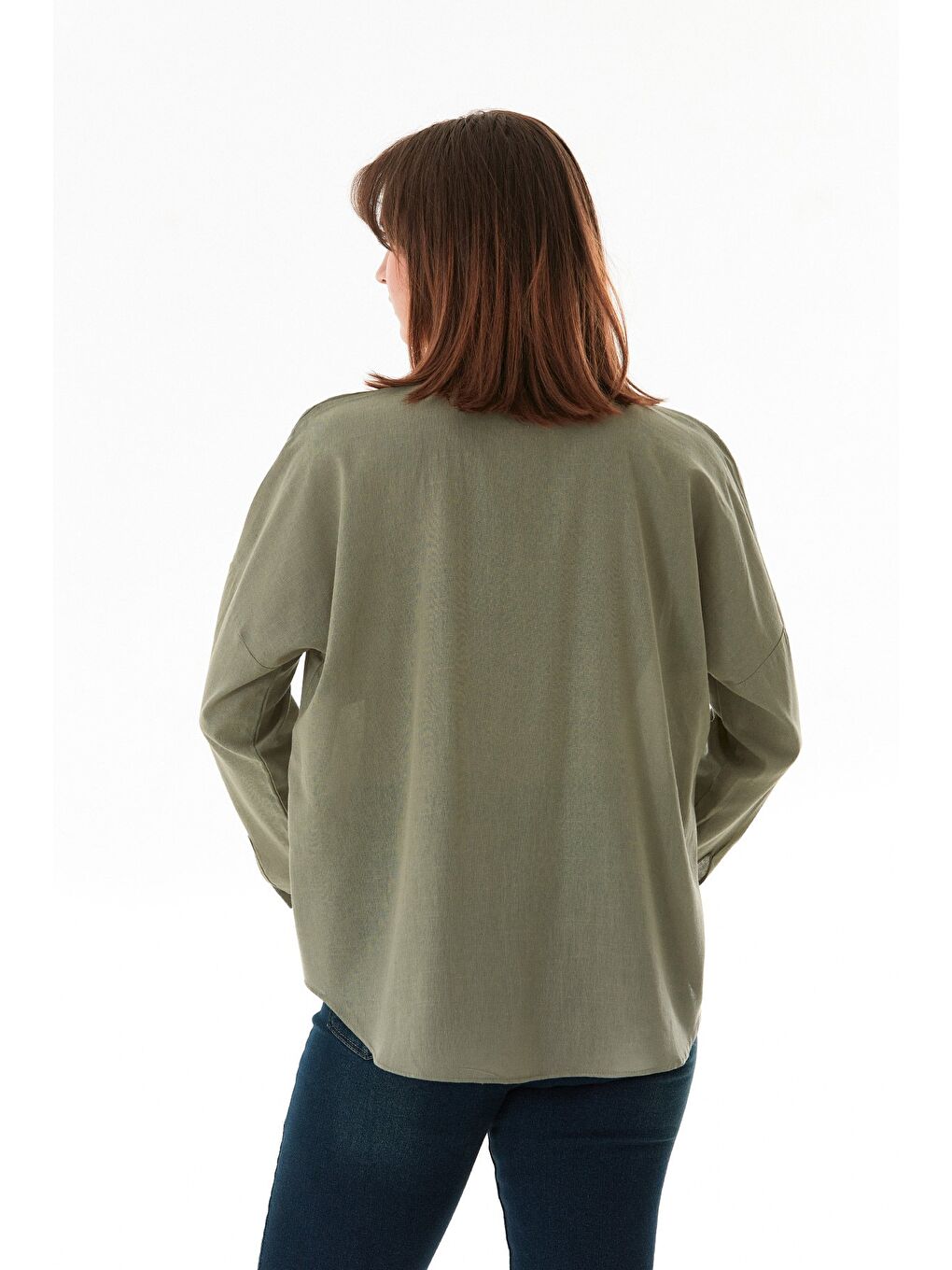 Haki Basic Çift Cepli Oversize Gömlek-2