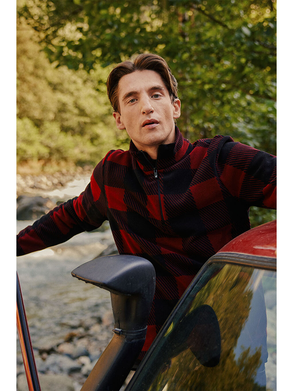 Erkek Bordo-Siyah Standart Fit Normal Kesim Bato Yaka Polar-2