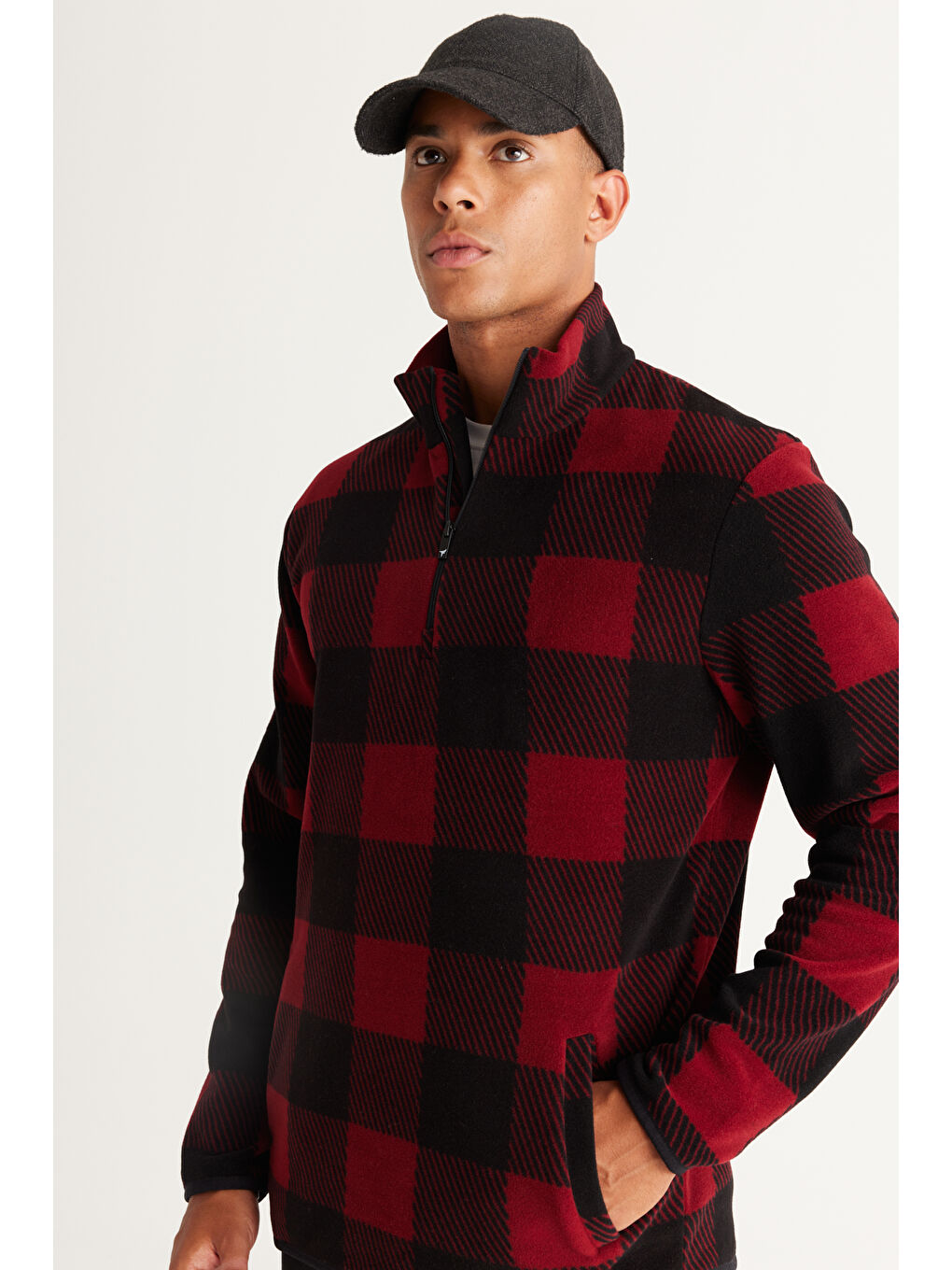 Erkek Bordo-Siyah Standart Fit Normal Kesim Bato Yaka Polar-3