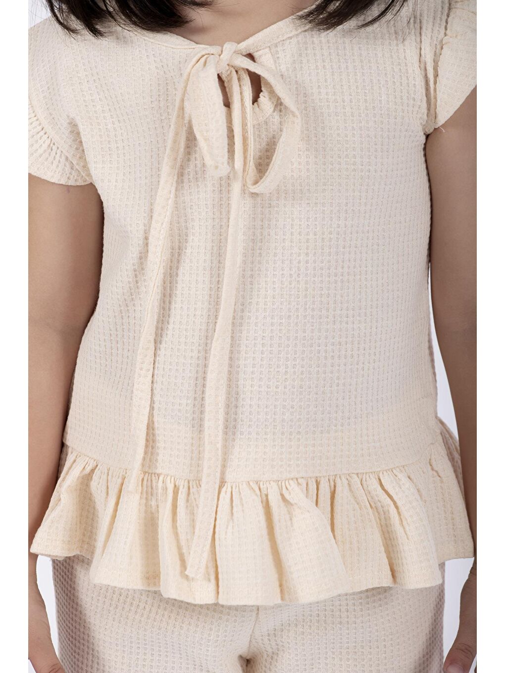 Ekru Bisiklet Yaka Kız Çocuk İkili Takım-4