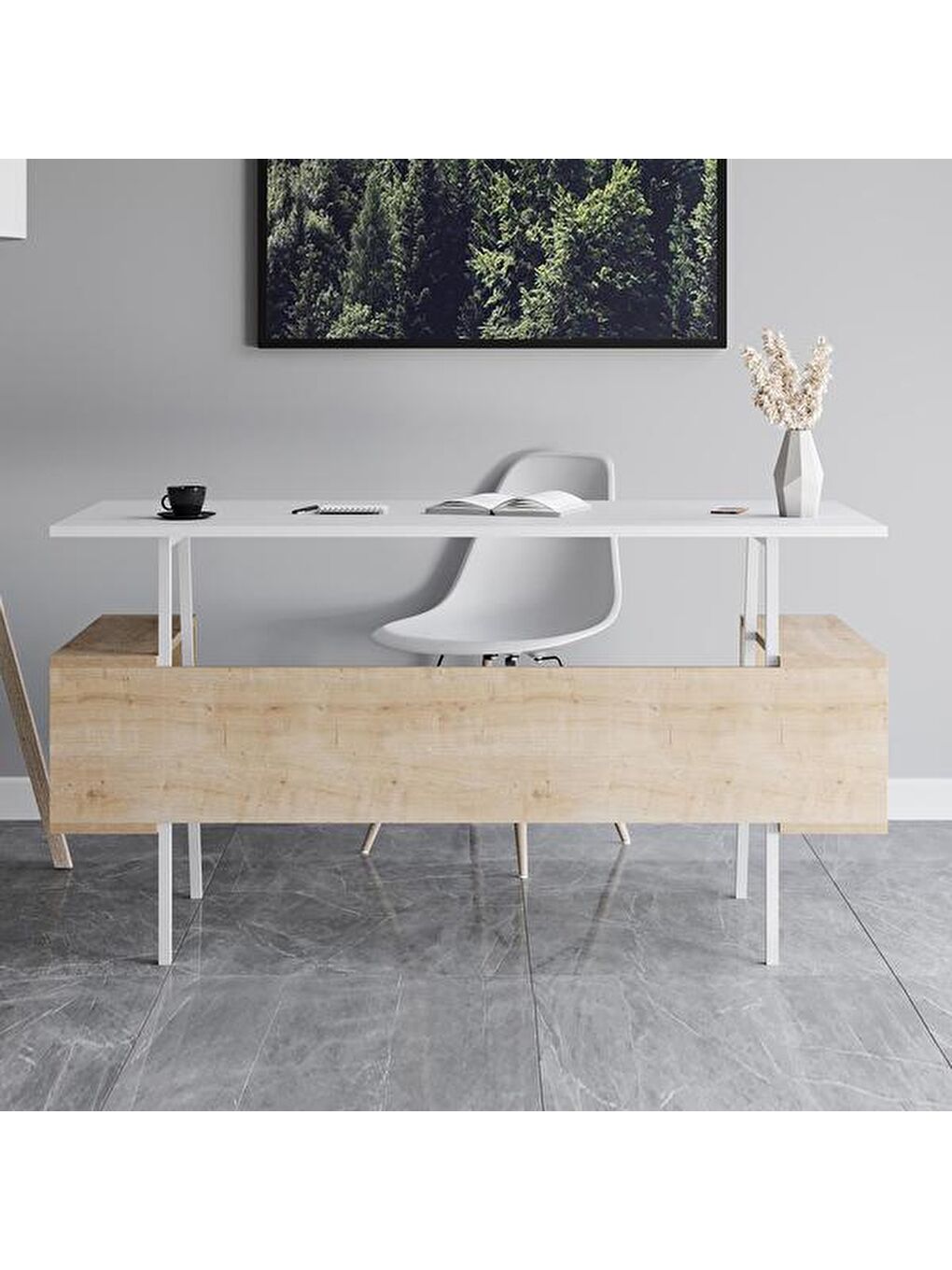 Kahverengi Tori Çalışma Masası - Safir Meşe / Beyaz - 140 cm
