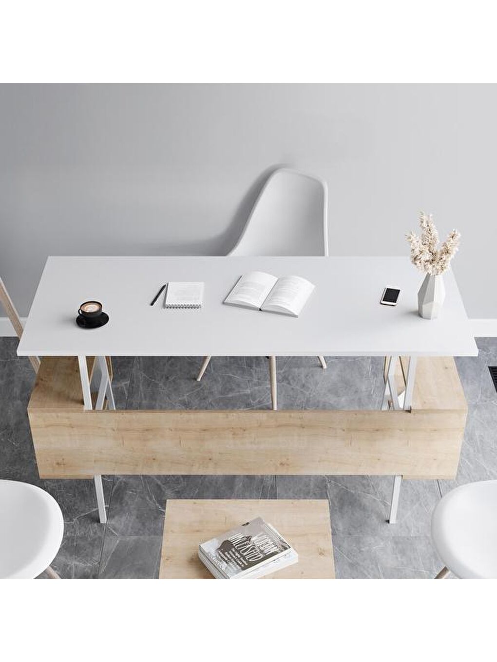 Kahverengi Tori Çalışma Masası - Safir Meşe / Beyaz - 140 cm-2