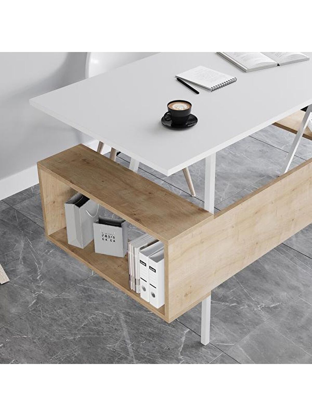 Kahverengi Tori Çalışma Masası - Safir Meşe / Beyaz - 140 cm-3