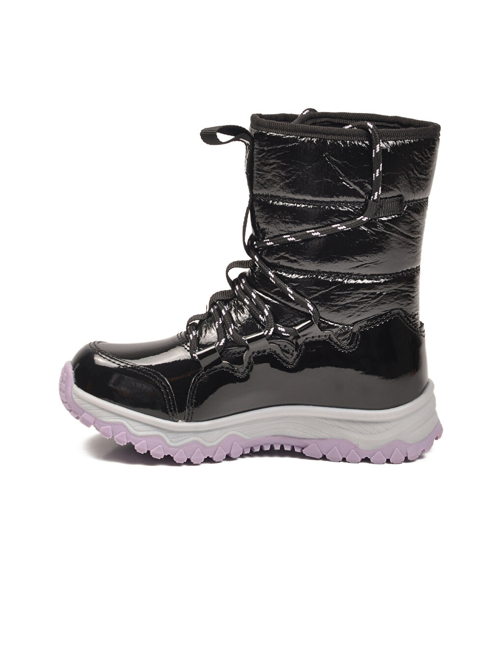 Siyah Lila Kaymaz Taban İçi Polarlı Kız Çocuk Kar Botu 24081 F-3