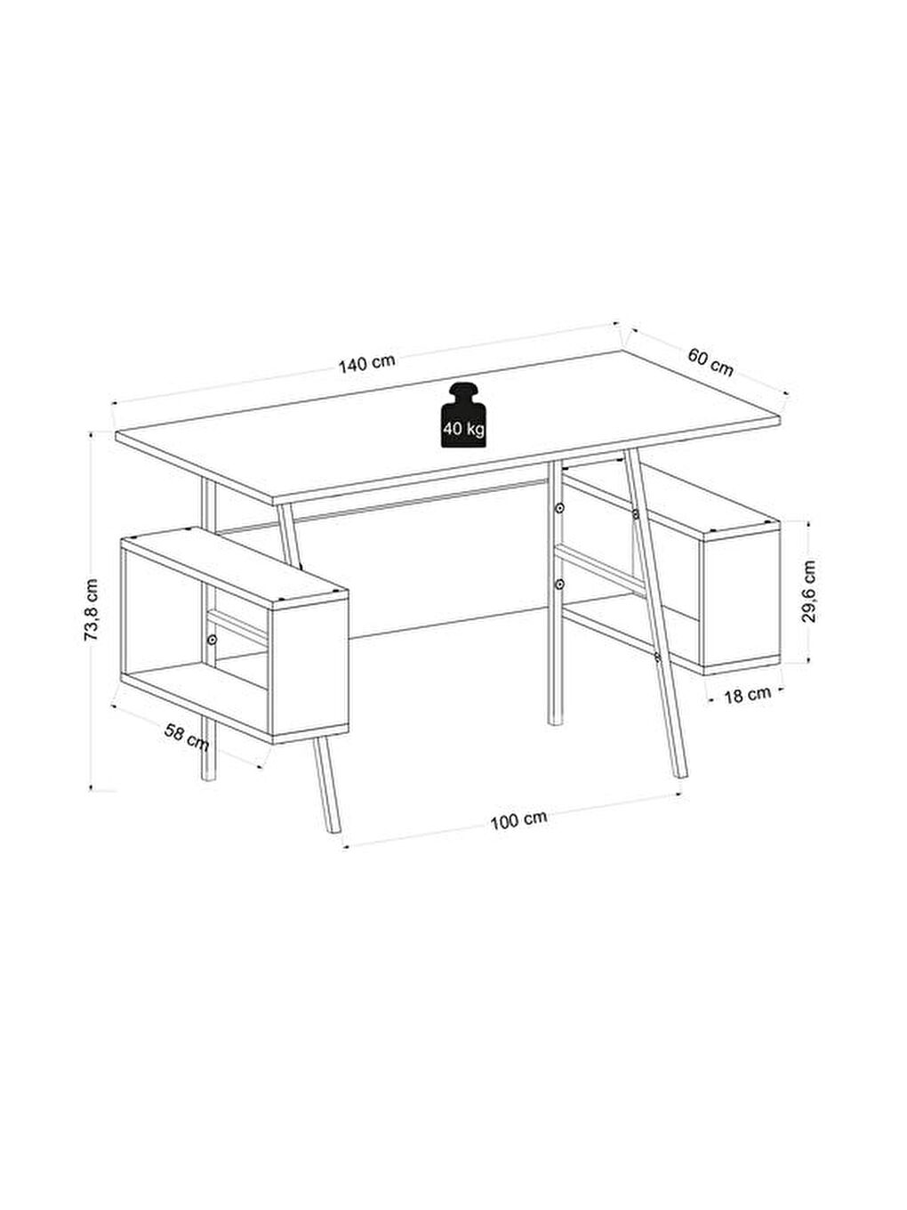 Kahverengi Tori Çalışma Masası - Safir Meşe / Beyaz - 140 cm-4
