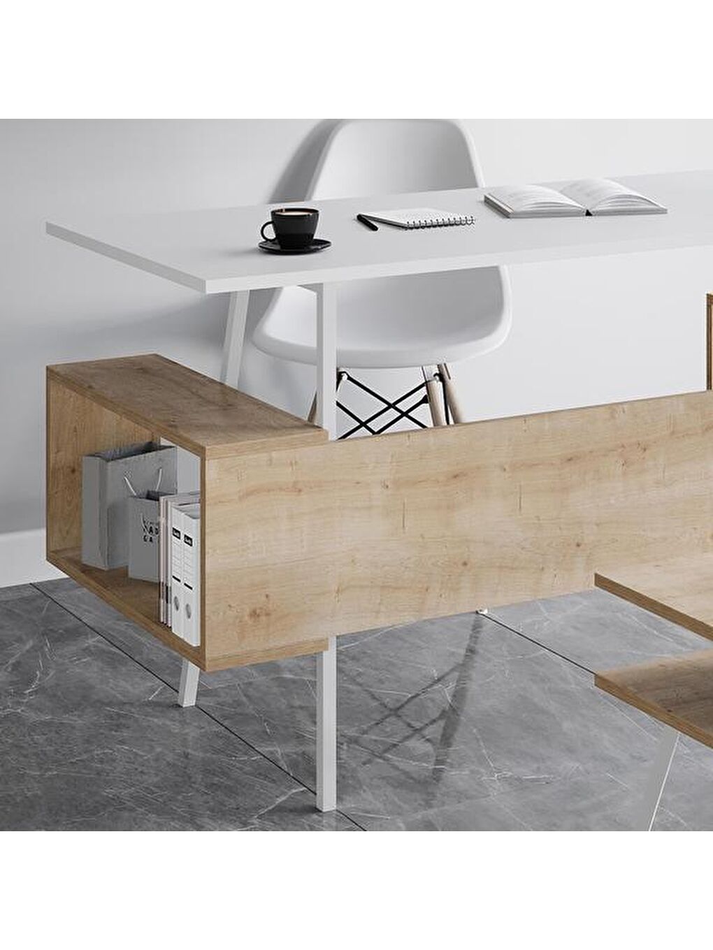 Kahverengi Tori Çalışma Masası - Safir Meşe / Beyaz - 140 cm-5