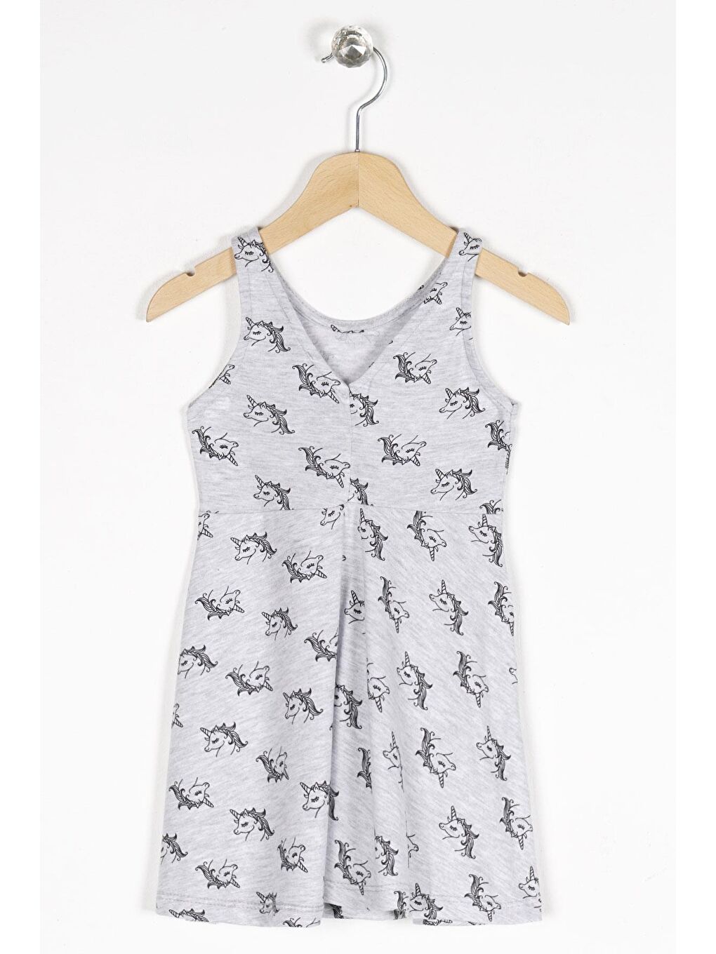 Gri Yuvarlak Yaka Kız Çocuk Elbise