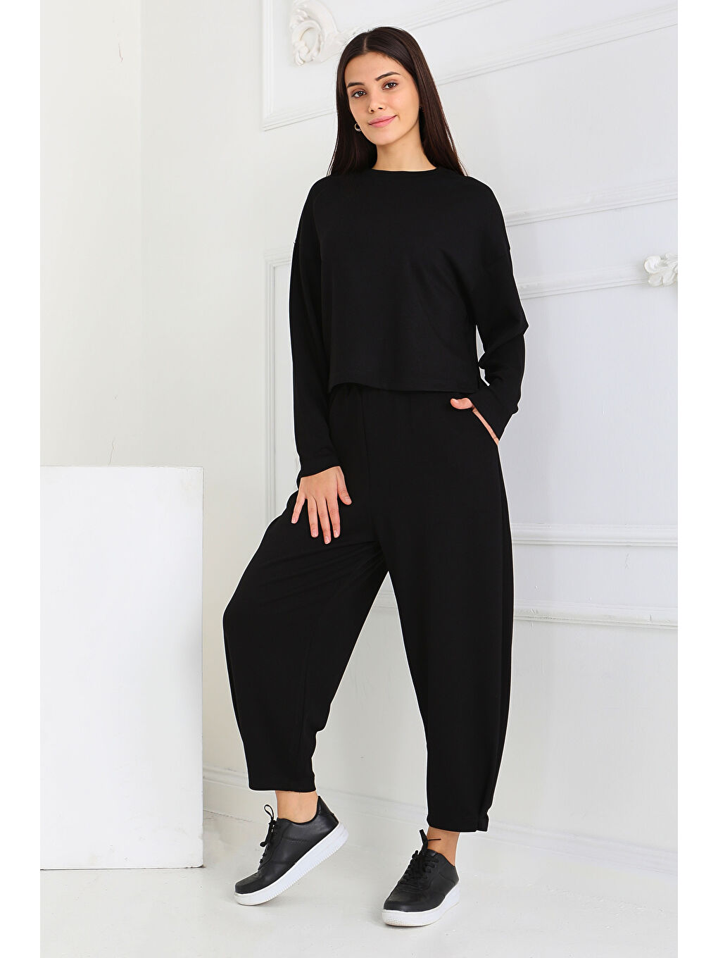 Şalvarlı Modal İkili Takım Siyah - 27869-SIYAH