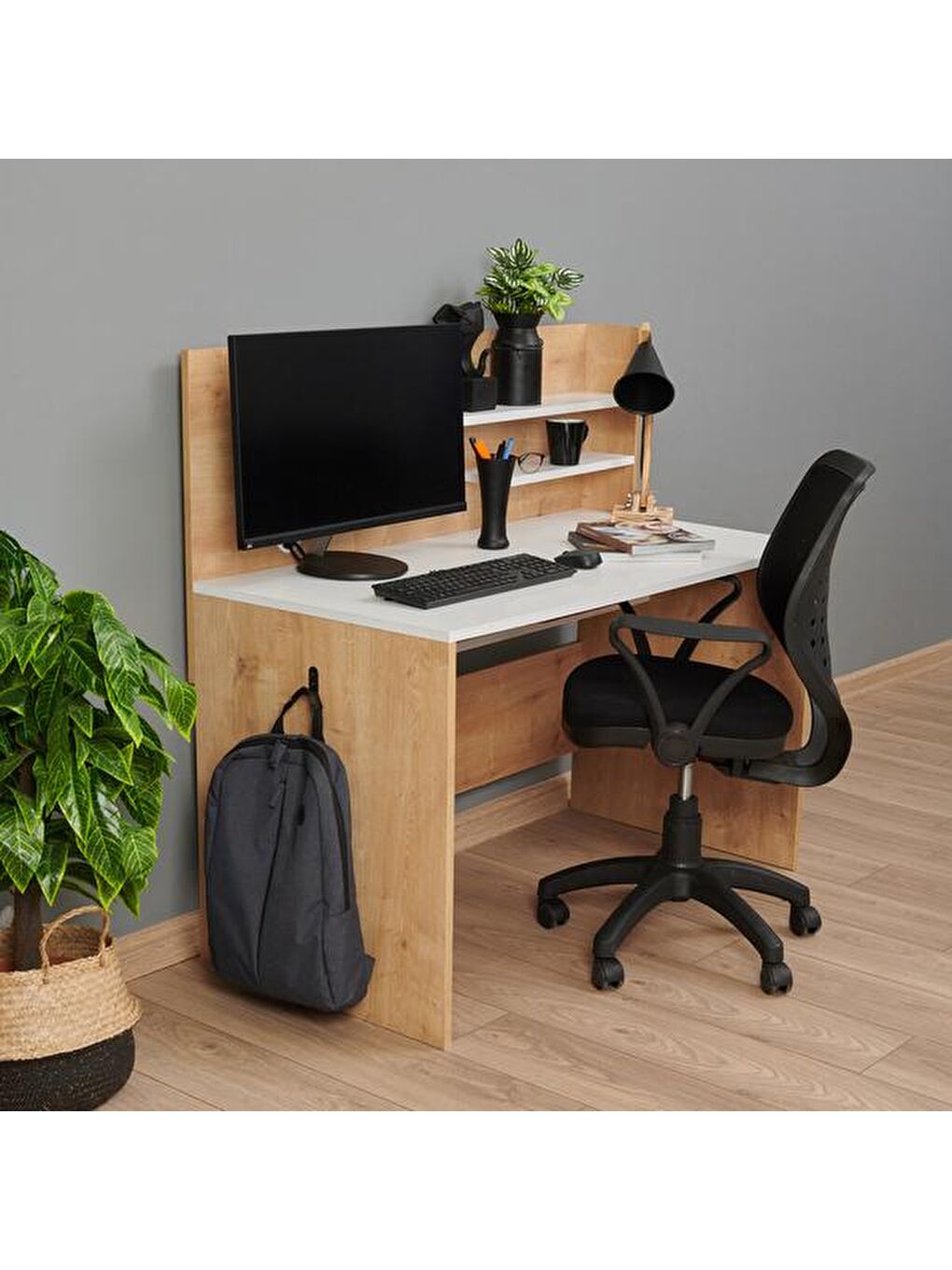 Kahverengi Genesis Çalışma Masası - Safir Meşe / Beyaz