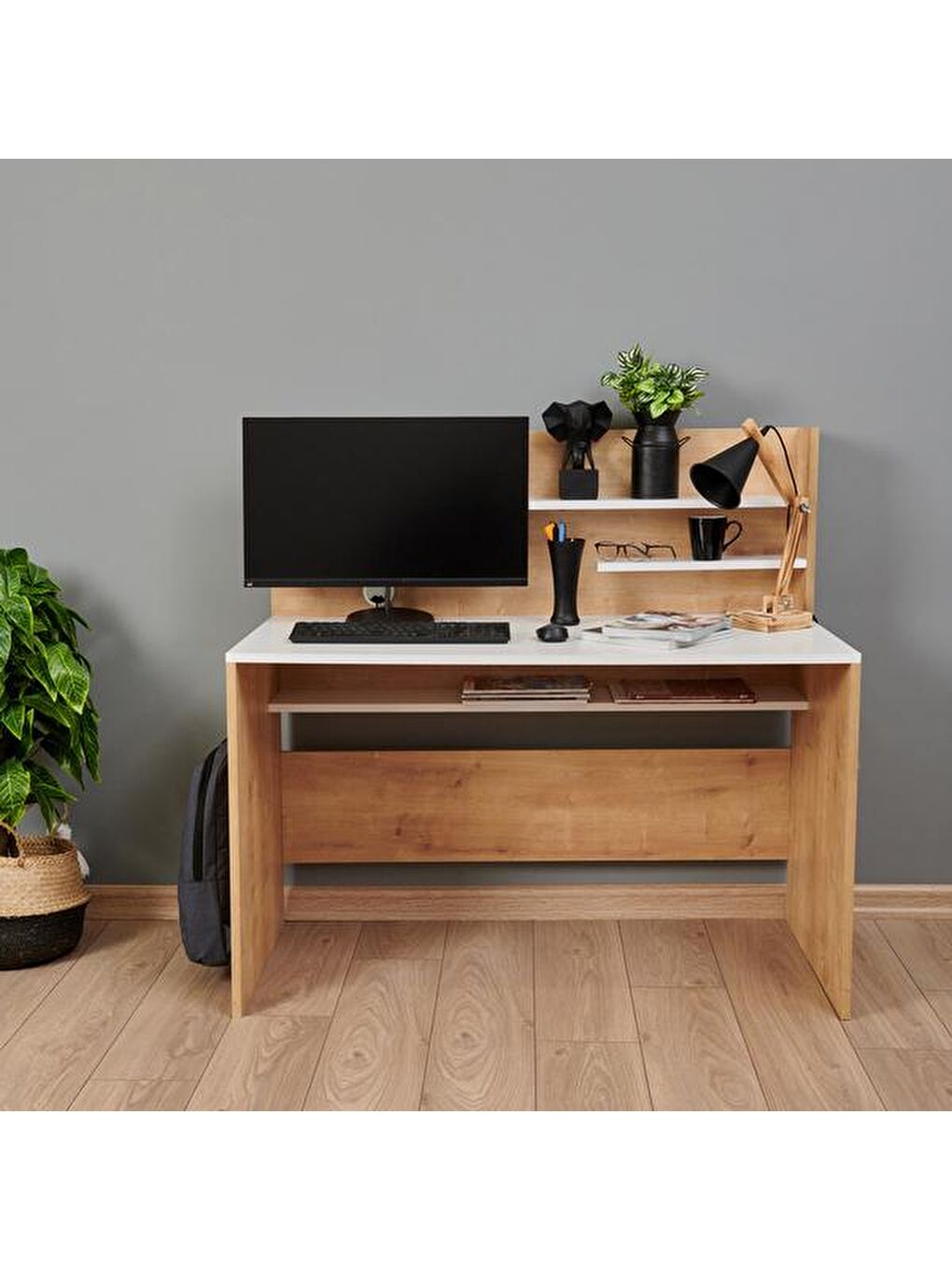 Kahverengi Genesis Çalışma Masası - Safir Meşe / Beyaz-2