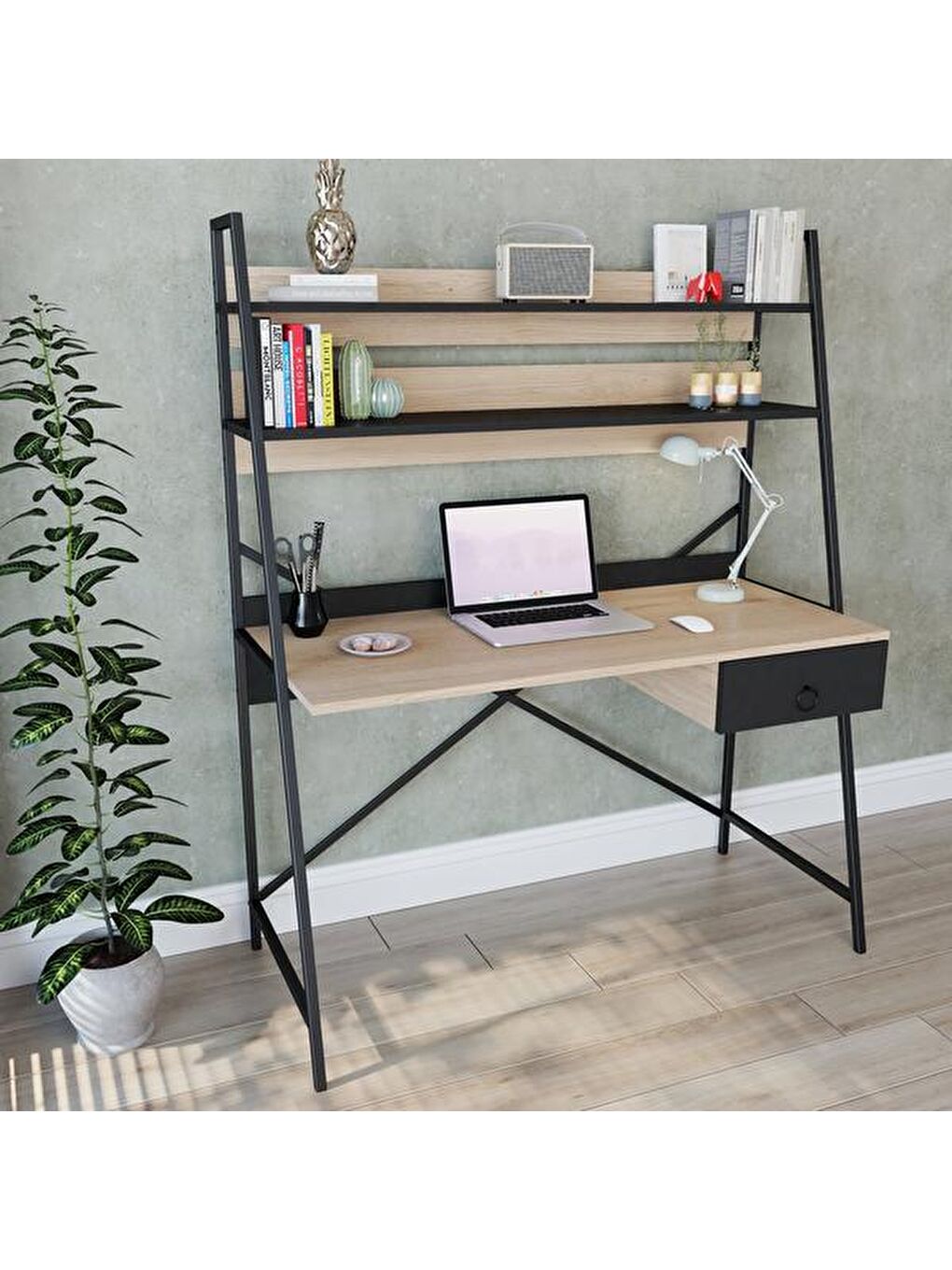 Kahverengi Samba Çalışma Masası - Sepet / Siyah-4