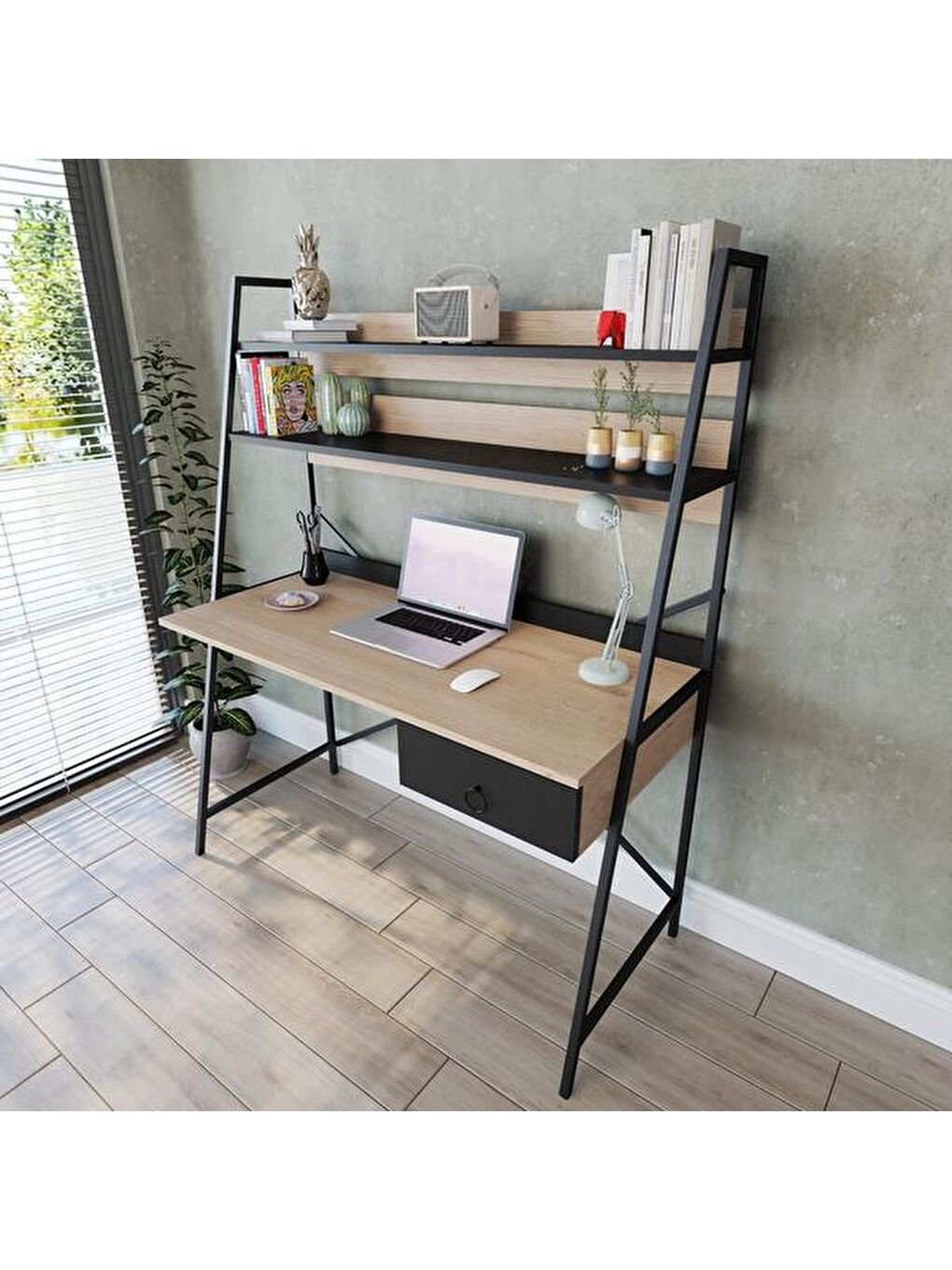 Kahverengi Samba Çalışma Masası - Sepet / Siyah-8