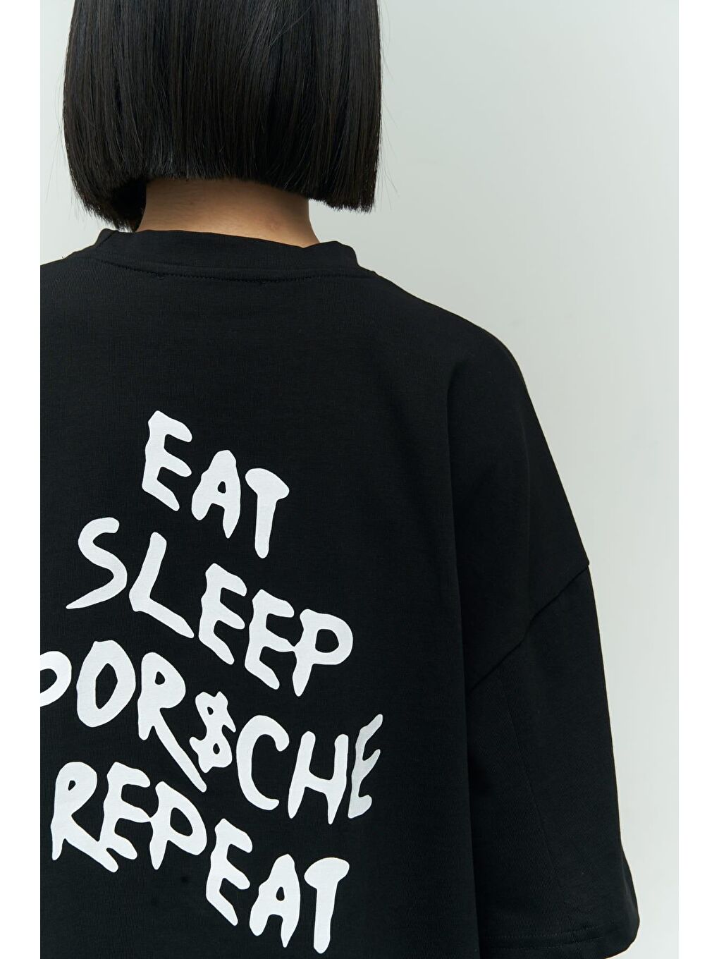 Mai Collection Eat Sleep Siyah Oversize T-Shirt - 5