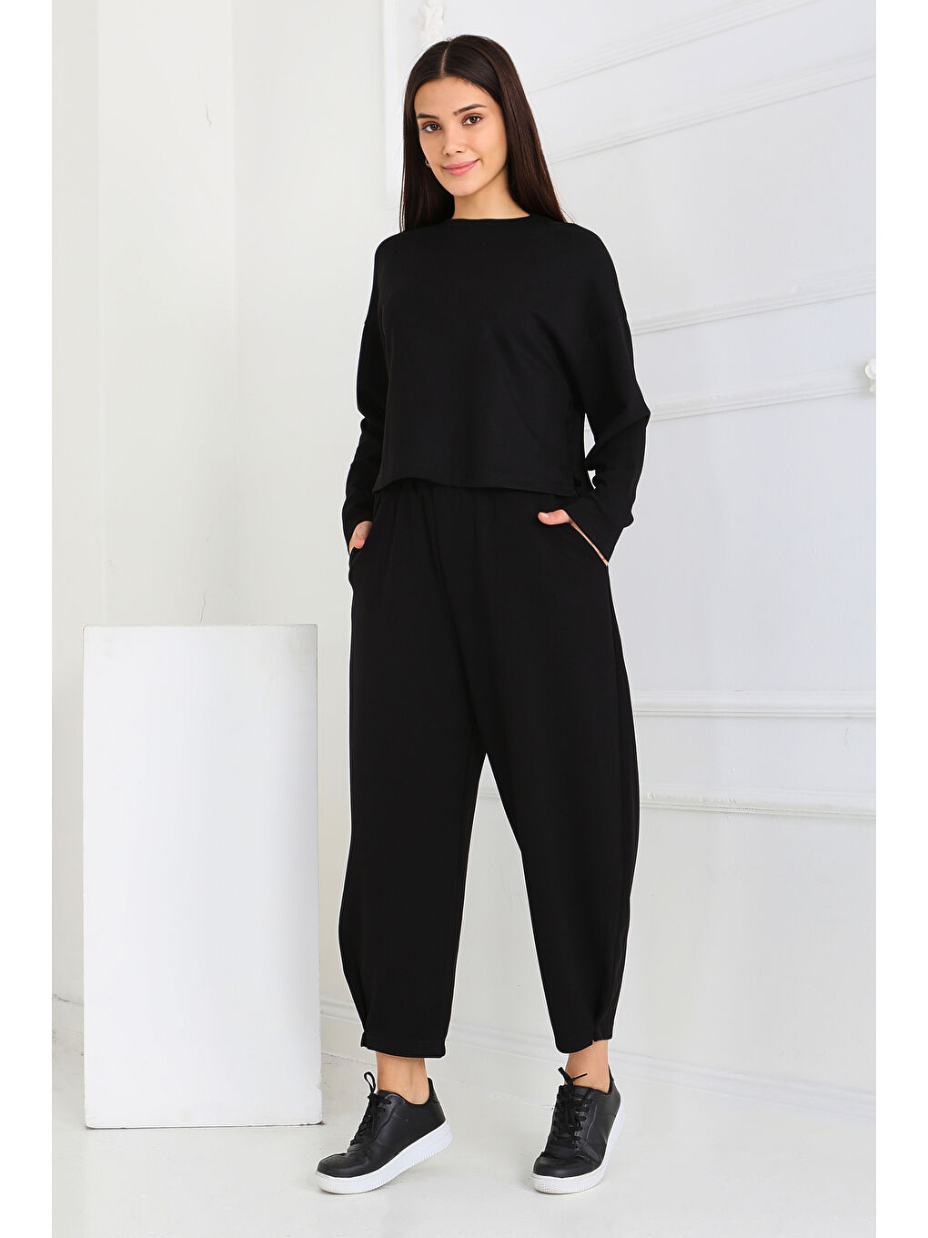 Şalvarlı Modal İkili Takım Siyah - 27869-SIYAH-2