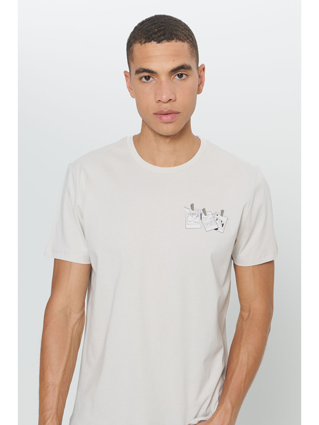 Erkek Gri Standart Fit Normal Kesim %100 Pamuk Bisiklet Yaka Tişört-3