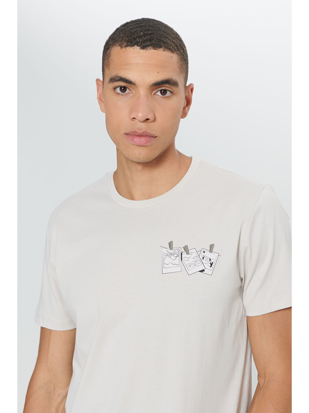 Erkek Gri Standart Fit Normal Kesim %100 Pamuk Bisiklet Yaka Tişört-4