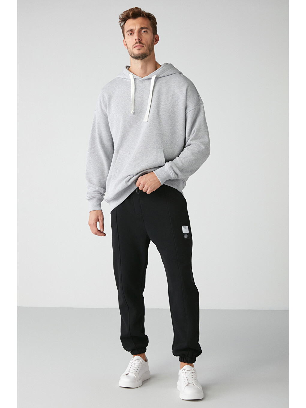 Siyah ROWAN Erkek Organik Pamuklu Relaxed Fit İçi Polarlı Süs etiketli Jogger SİYAH Eşofman Altı-2