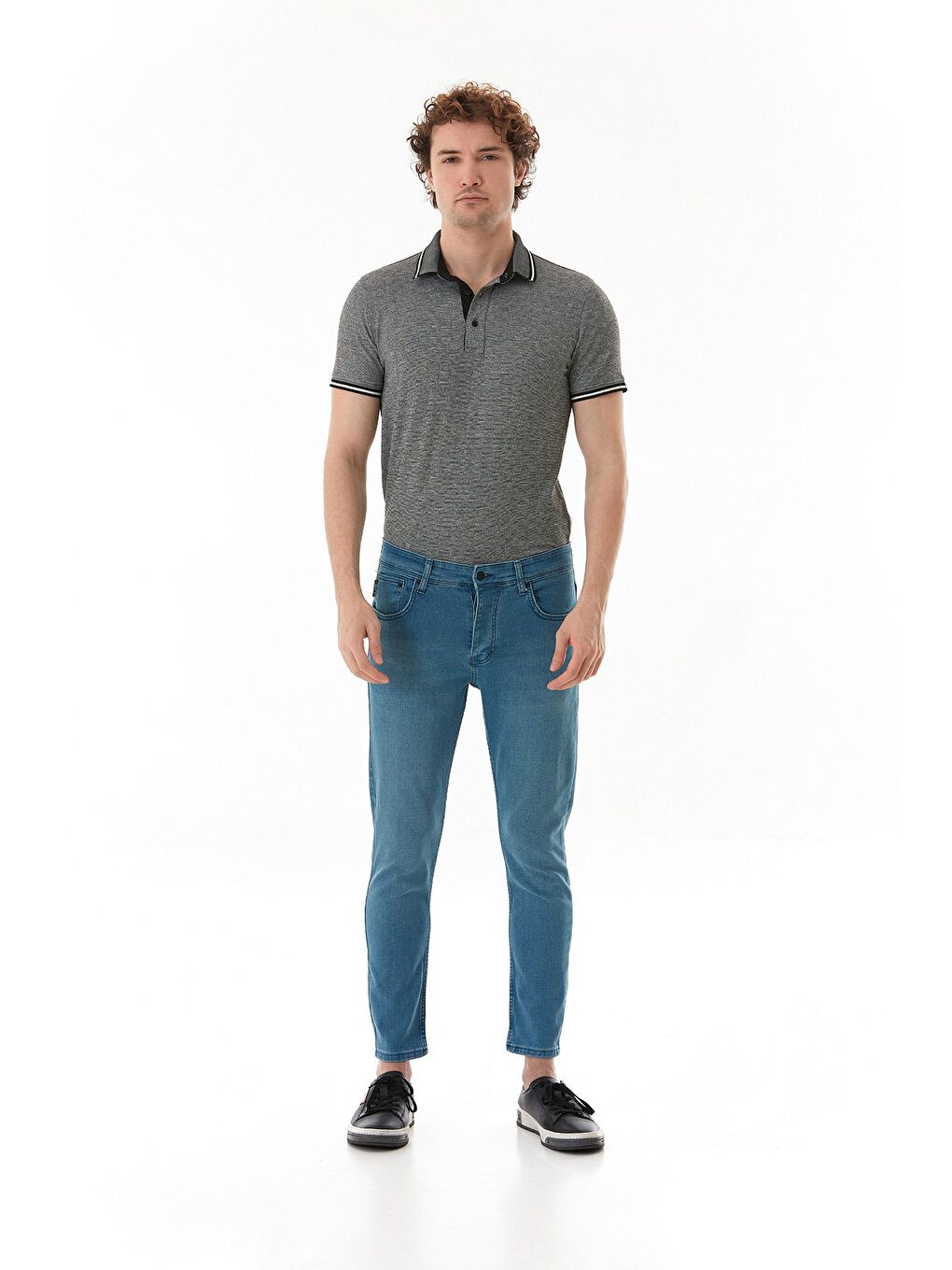 Mavi Fermuarlı Slim Fit Jean Pantolon