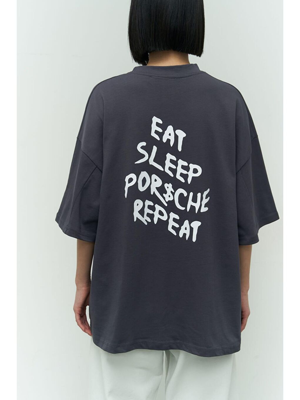 Mai Collection Eat Sleep Antrasit Oversize T-Shirt