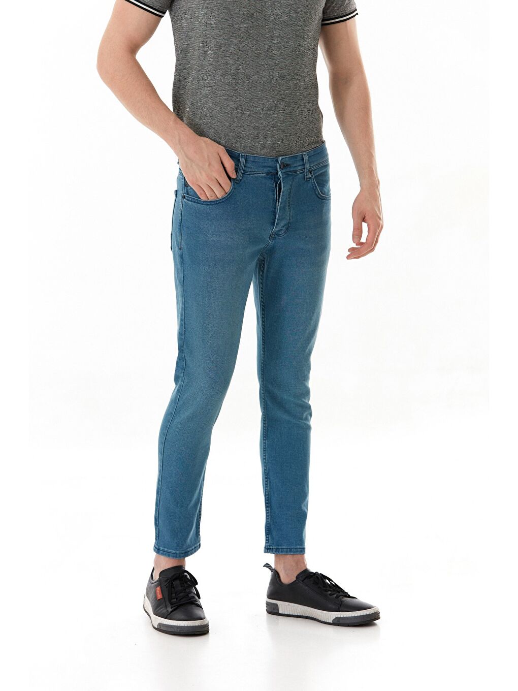 Mavi Fermuarlı Slim Fit Jean Pantolon-1