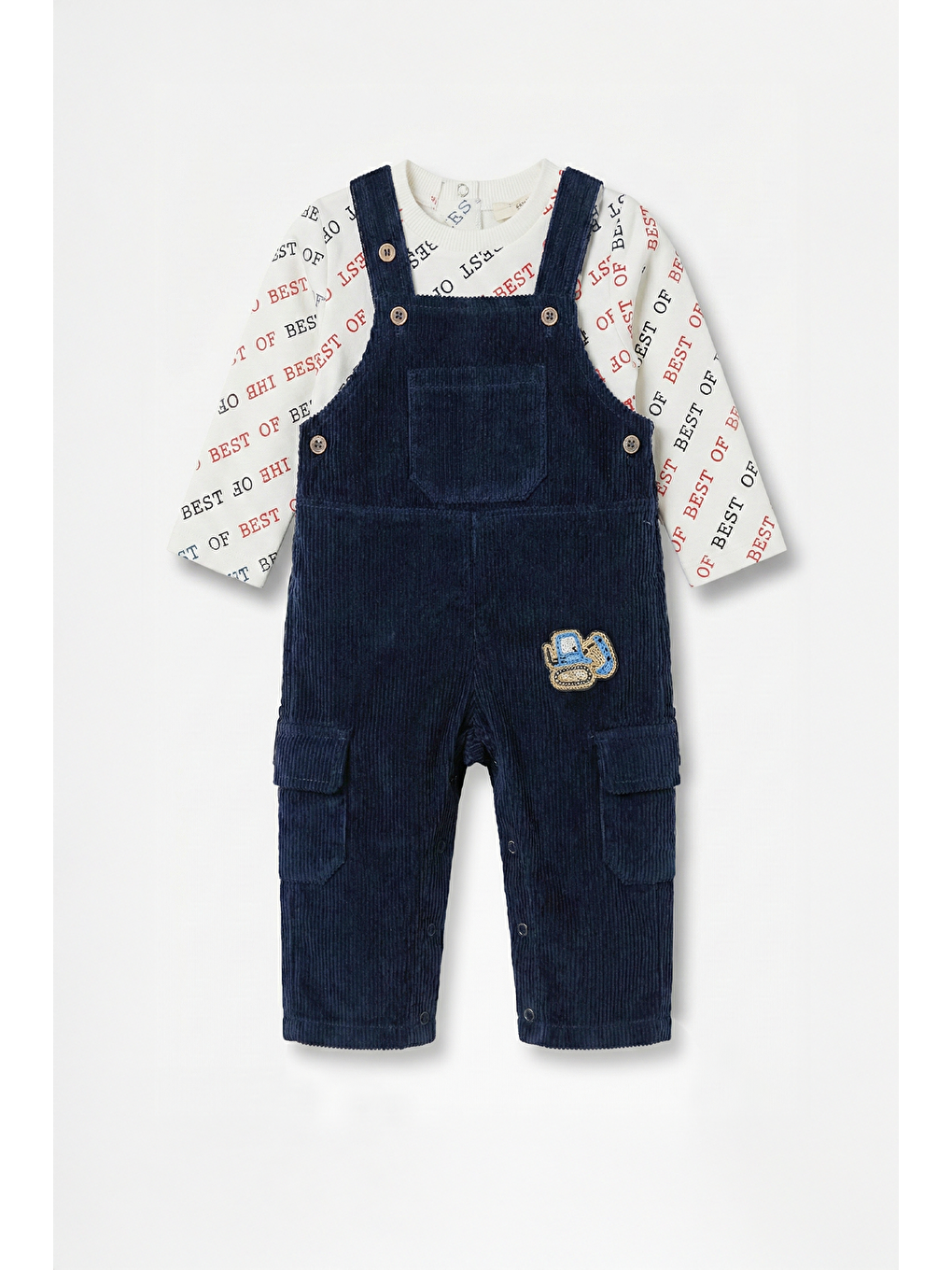 Erkek Bebek Kadife Salopet Ve T-Shirt İkili Takım - Lacivert
