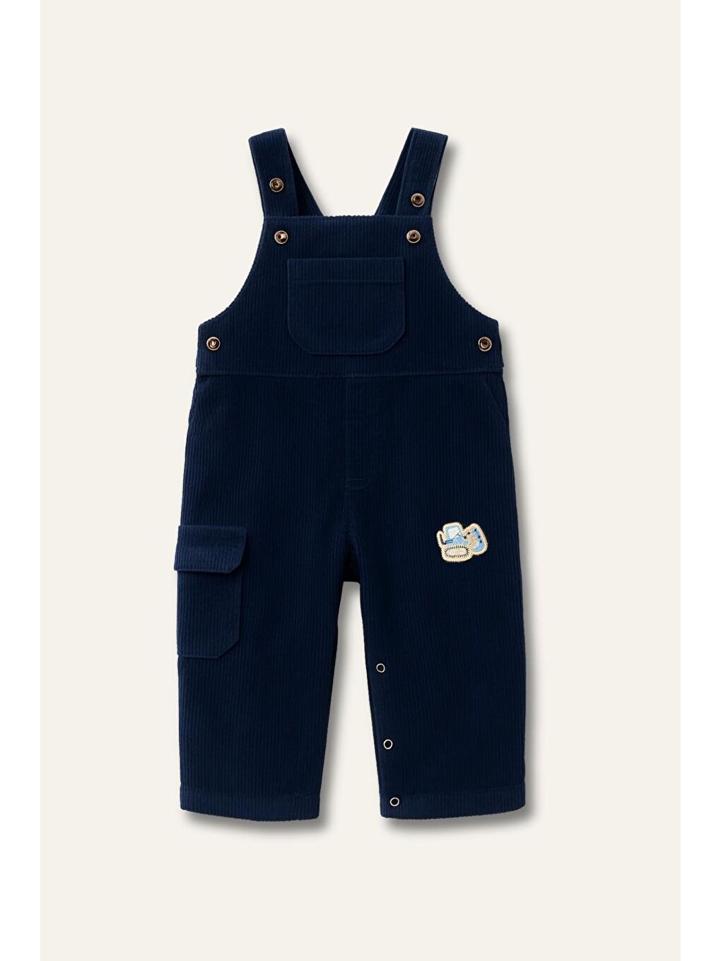Erkek Bebek Kadife Salopet Ve T-Shirt İkili Takım - Lacivert-1