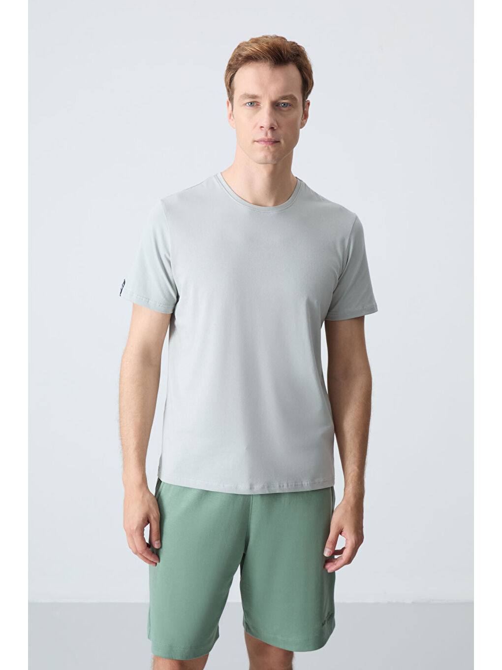 Bej Taş Erkek Basic Kısa Kol Standart Kalıp O Yaka Büyük Beden Tişört - 87911-1