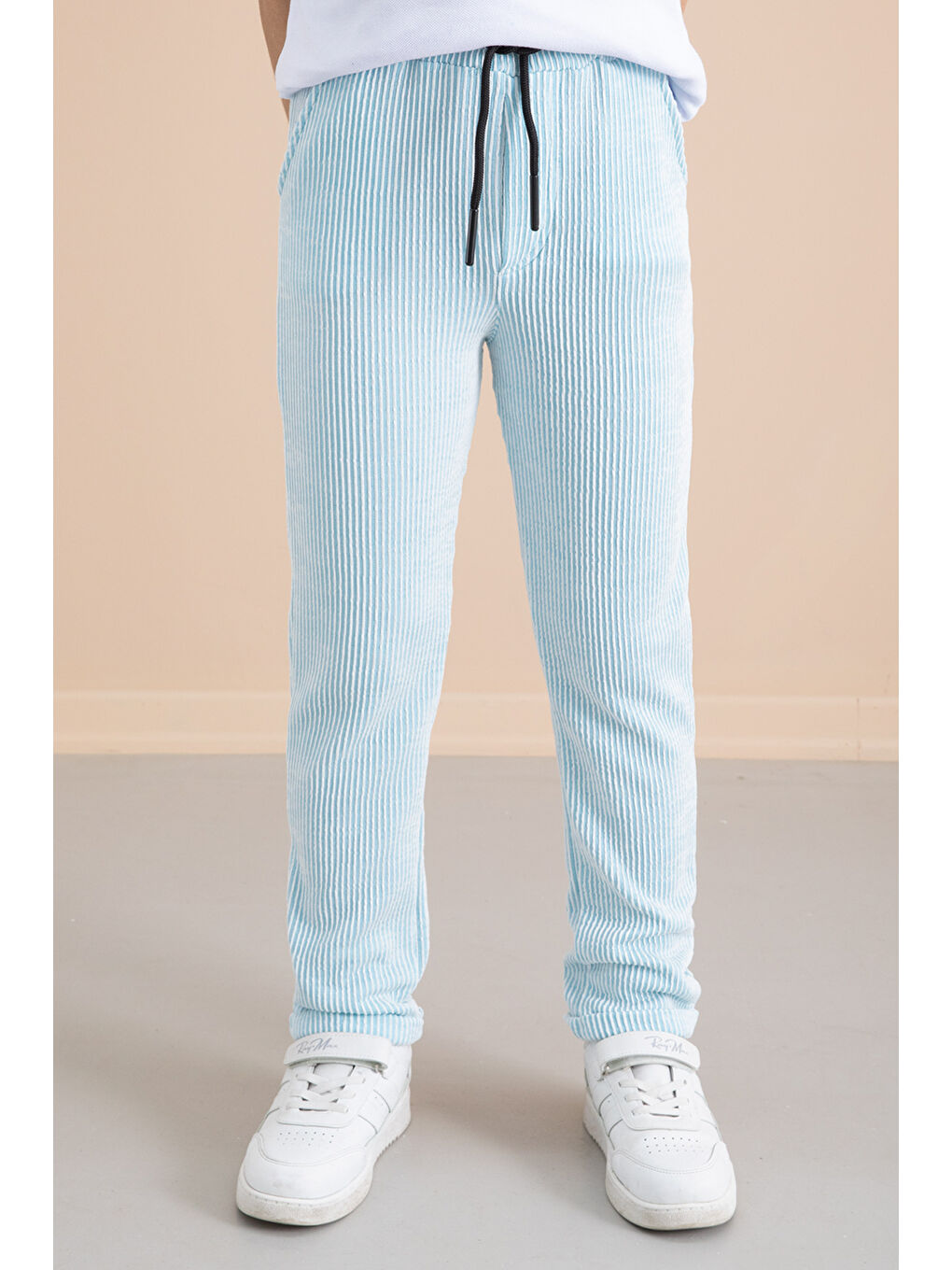 Fitilli Mavi Çizgili Erkek Çocuk Beli Lastikli Pantolon 20375