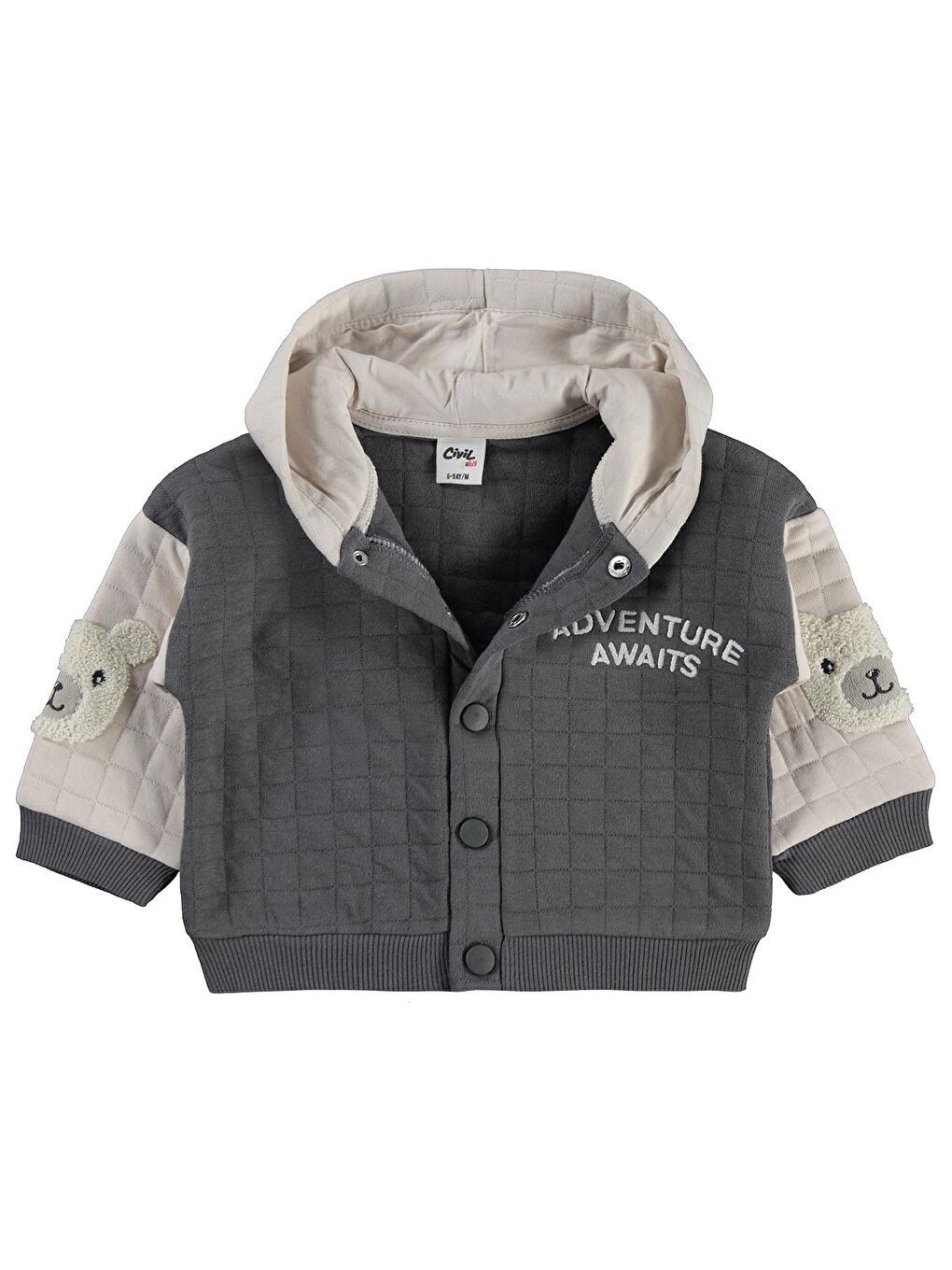 Baby Kol Ayıcık Nakışlı 6-18 Ay Hırka - Gri 6-9 Ay-1