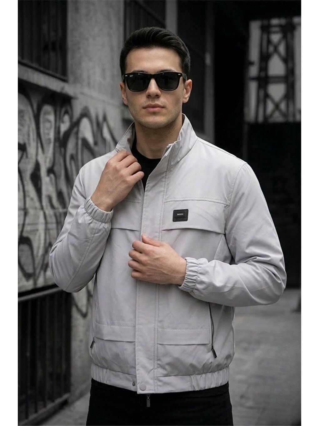Gri Trend Style Slim Fit Suya Dayanıklı Erkek Mevsimlik Ceket - Fermuarlı ve Cepli-2