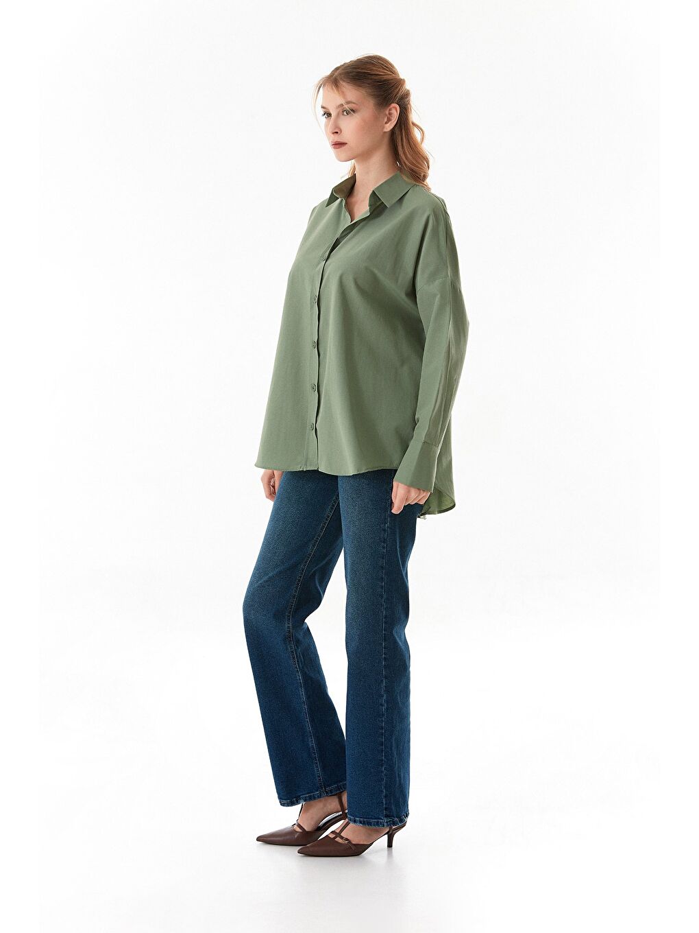 Haki Basic Arkası Uzun Salaş Gömlek-3