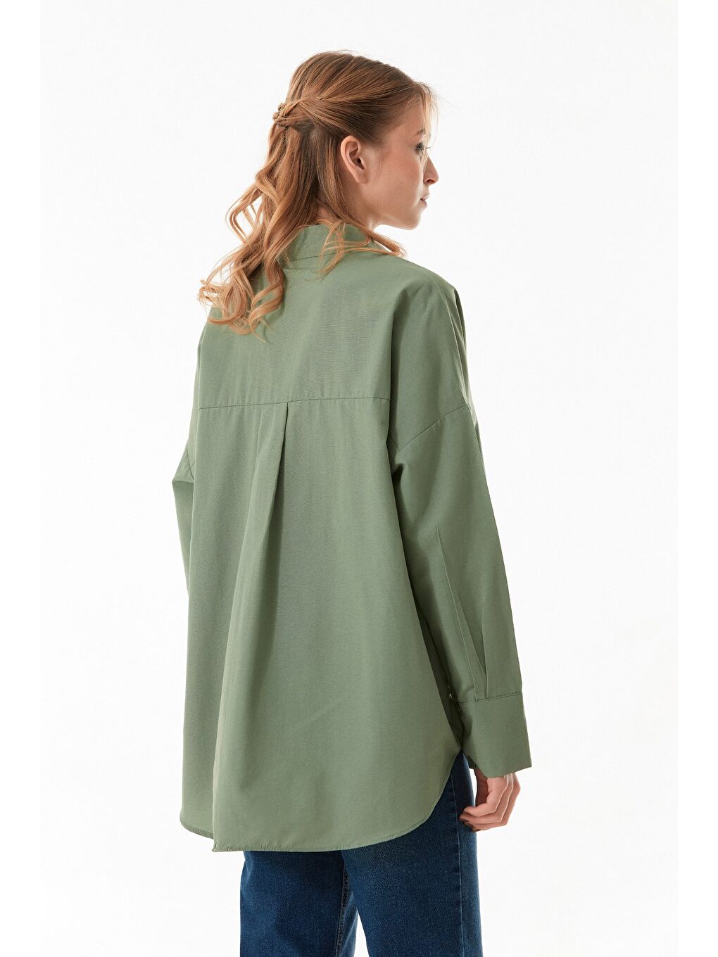 Haki Basic Arkası Uzun Salaş Gömlek-4