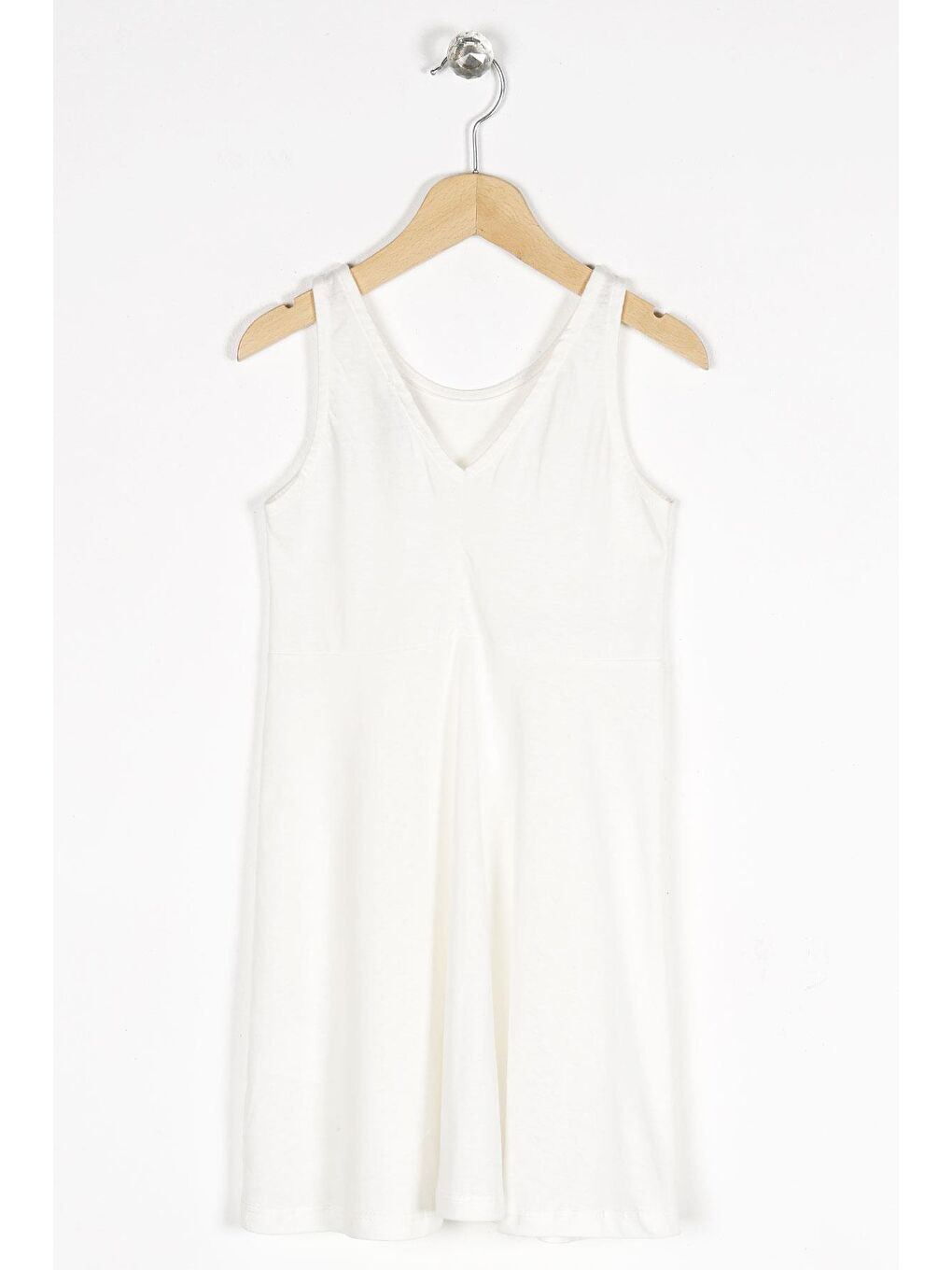 Beyaz Yuvarlak Yaka Kız Çocuk Elbise