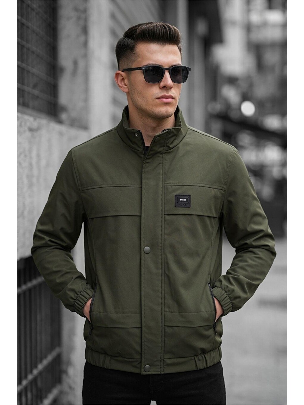 Haki Trend Style Slim Fit Suya Dayanıklı Erkek Mevsimlik Ceket - Fermuarlı Ve Cepli-1