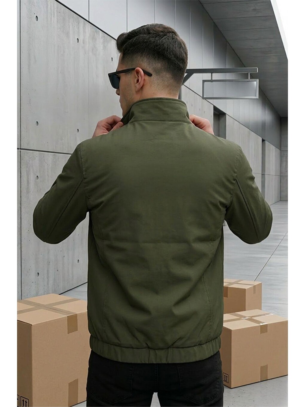 Haki Trend Style Slim Fit Suya Dayanıklı Erkek Mevsimlik Ceket - Fermuarlı Ve Cepli-2
