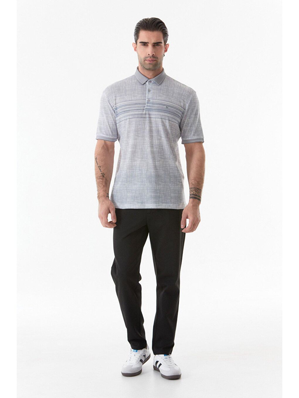 Gri Baskılı Polo Yaka Tişört-2