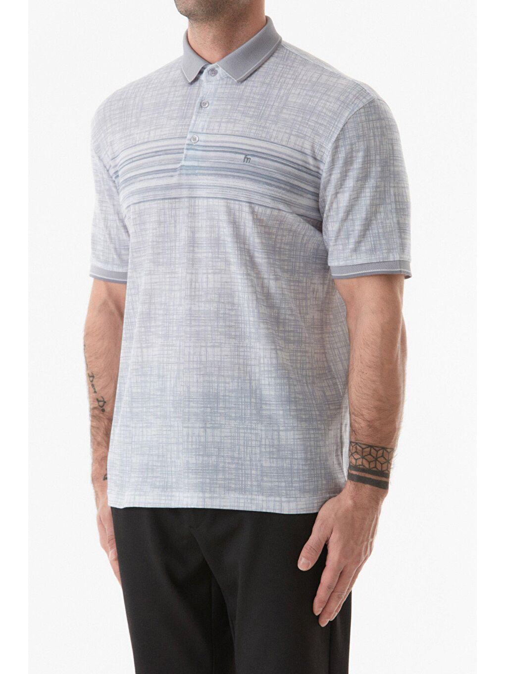 Gri Baskılı Polo Yaka Tişört-3