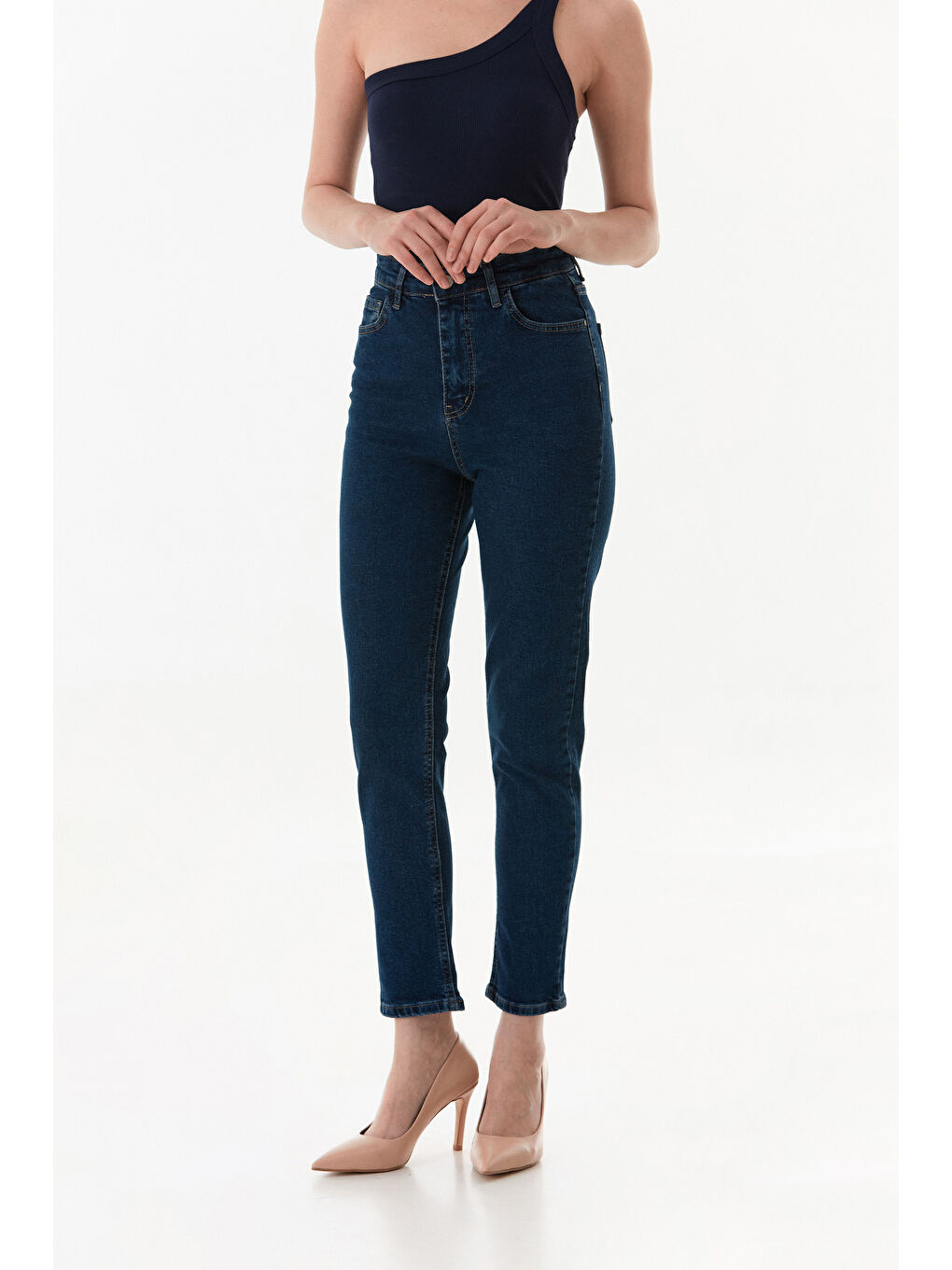 Mavi Yüksek Bel Elastanlı Mom Jean-1