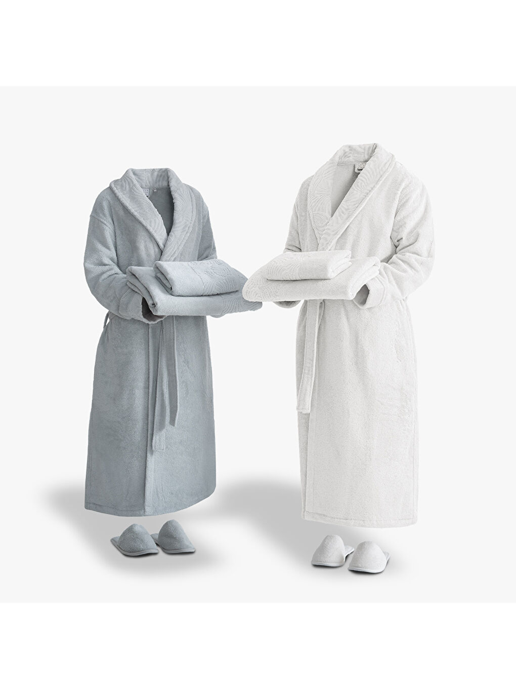 Yeşil Fiorina Aile Bornoz Seti 10 Parça %100 Pamuk Jakarlı Mint-Krem M/L